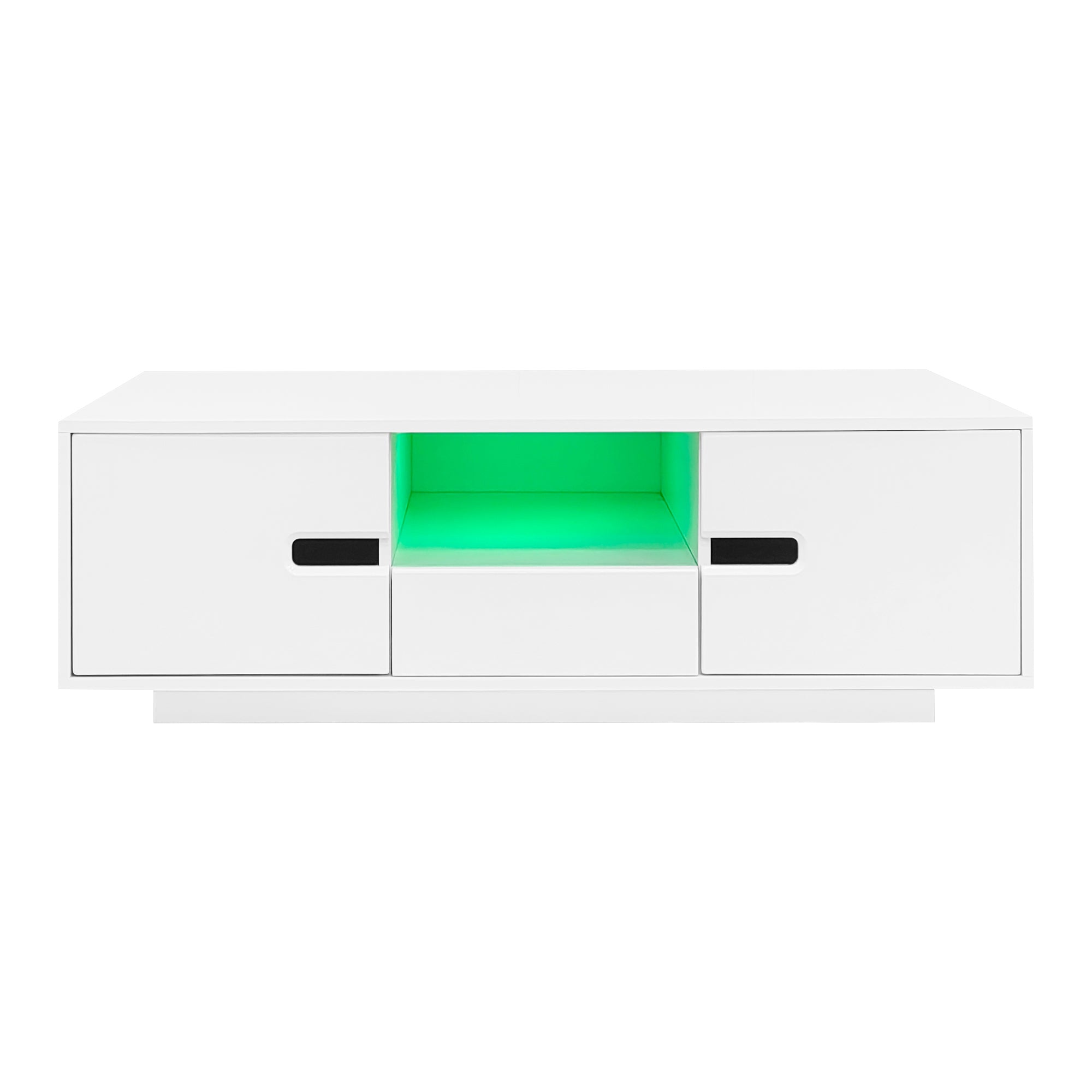Lumina Modern High Gloss Rectangle Coffee Table with Storage and LED Lights White