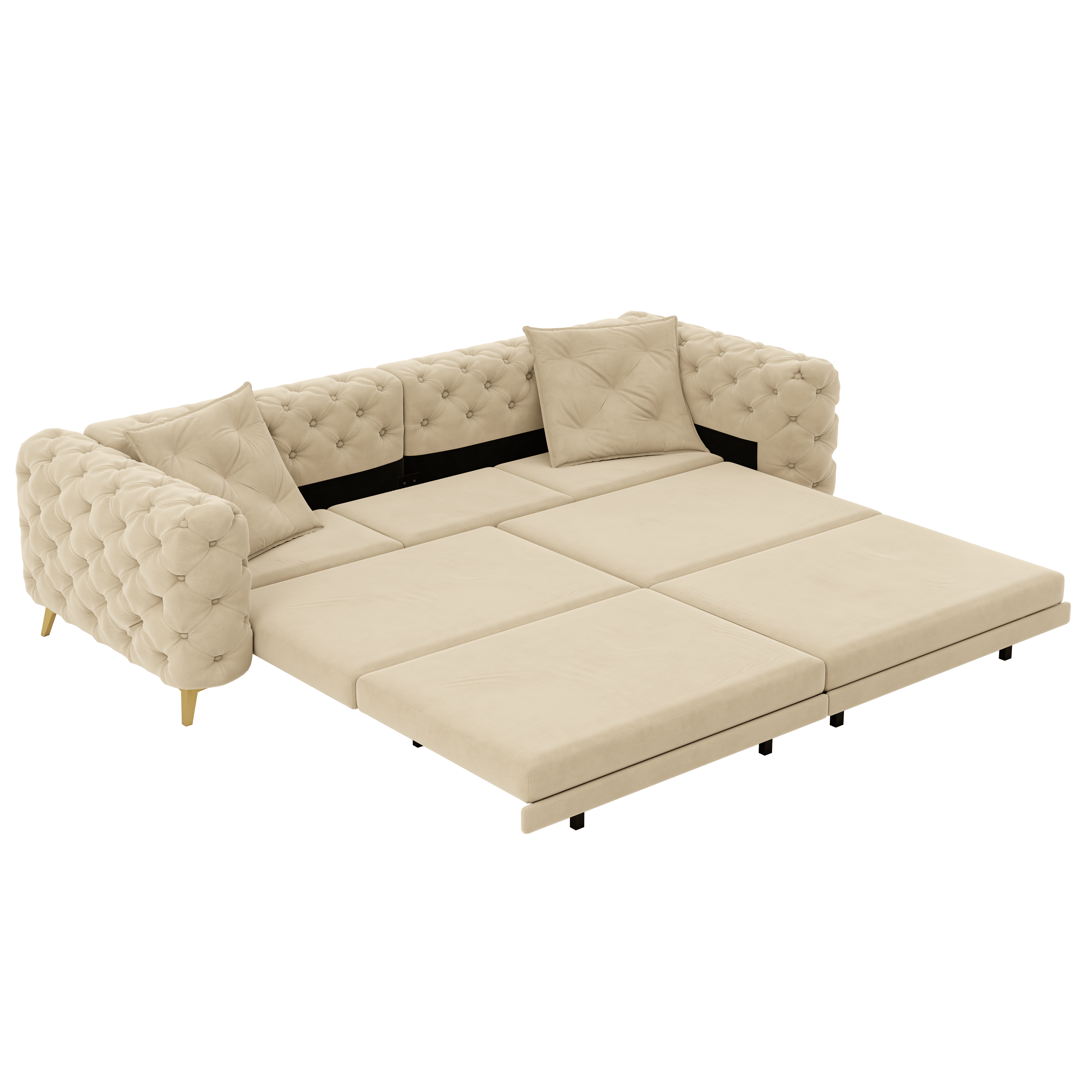 Allentown 98" Velvet Button Tufted 4-Seater Sleeper Sofa Bed with Movable Ottoman
