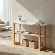 Ravenna Console Table Narrow Entryway Table with Open Shelf, Natural