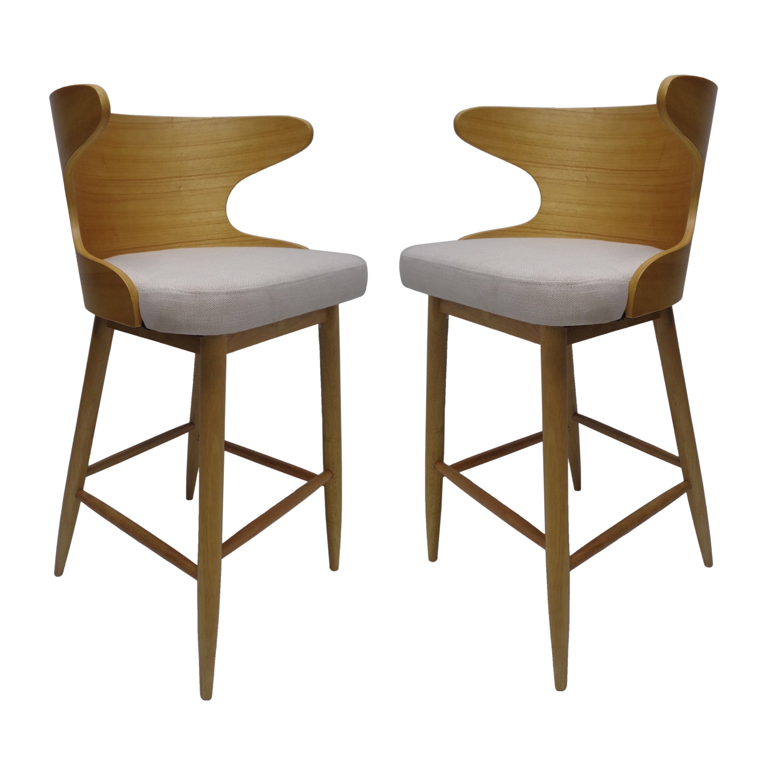 Homy Casa Chianti Mid-Century Modern Soild Wood Barstool Set of 2