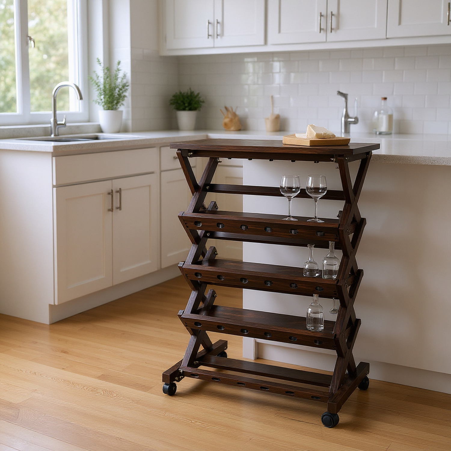 26 Bottles Freestanding wine rack,Wine Storage Rack, Freestanding Display Rack for Kitchen, Pantry, Cellar,walnut