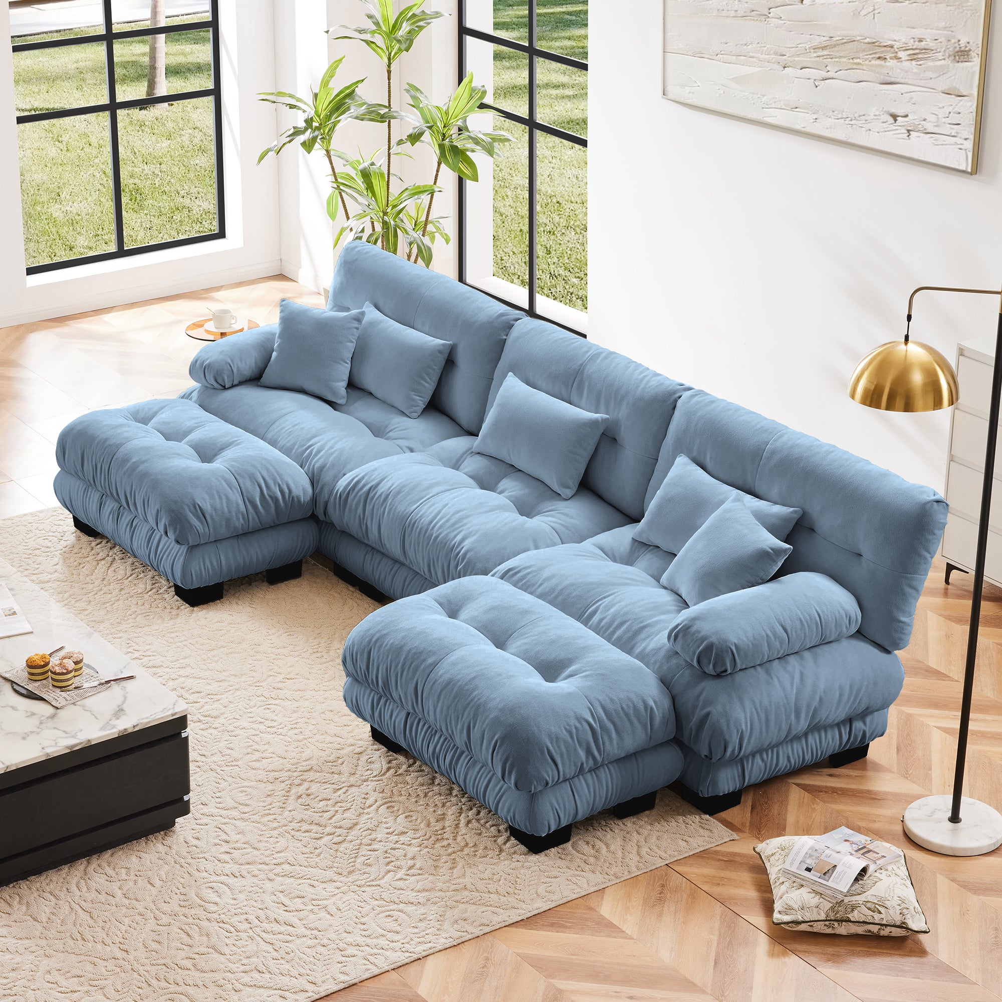 Monterey 134" Modular Chenille U-Shaped Cloud Sectional Sofa with 2 Ottomans