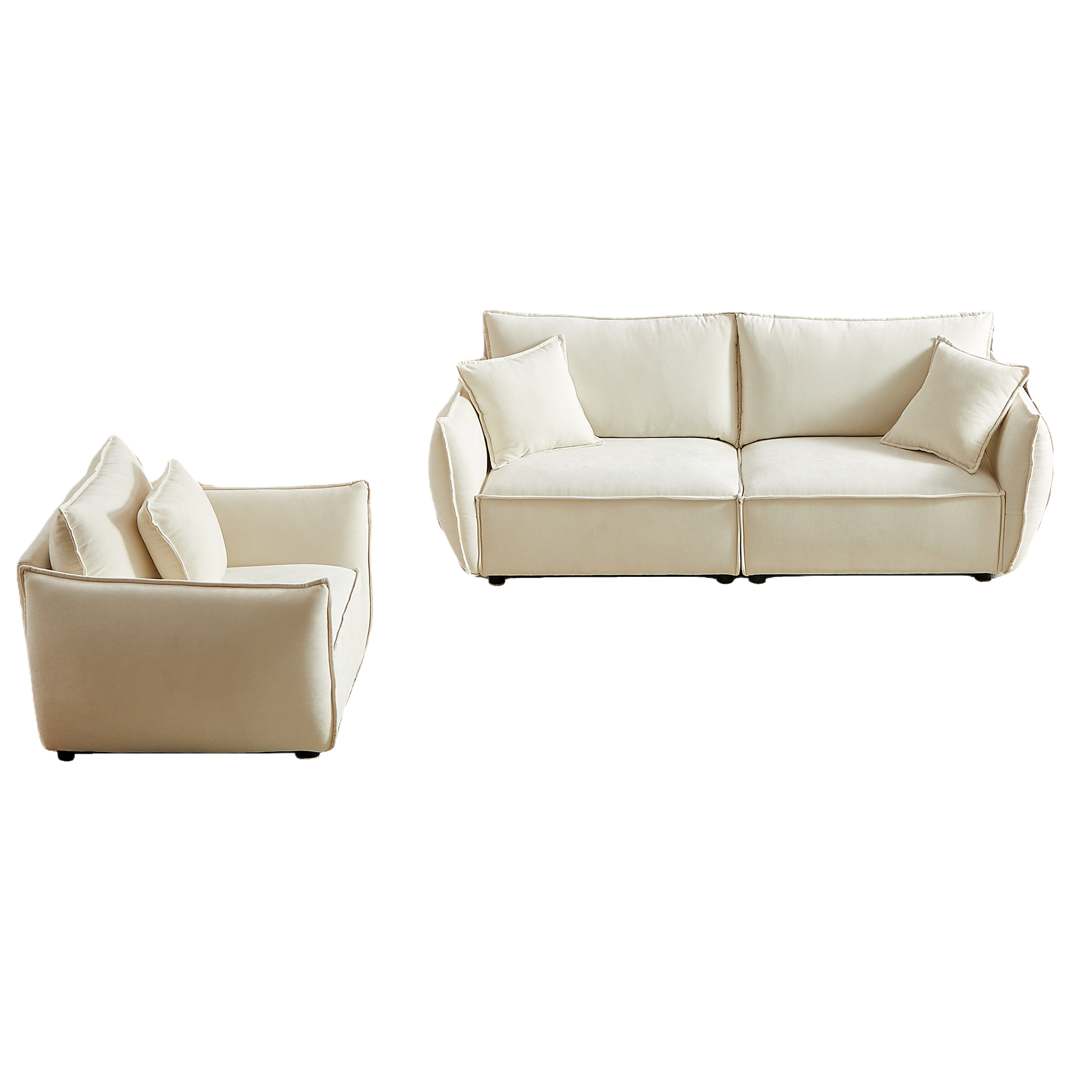 Homy Casa Phoenix 2 PC Linen Fabric Sofa Set, Loveseat Sofa & Recliner Chair, Beige Set of 2