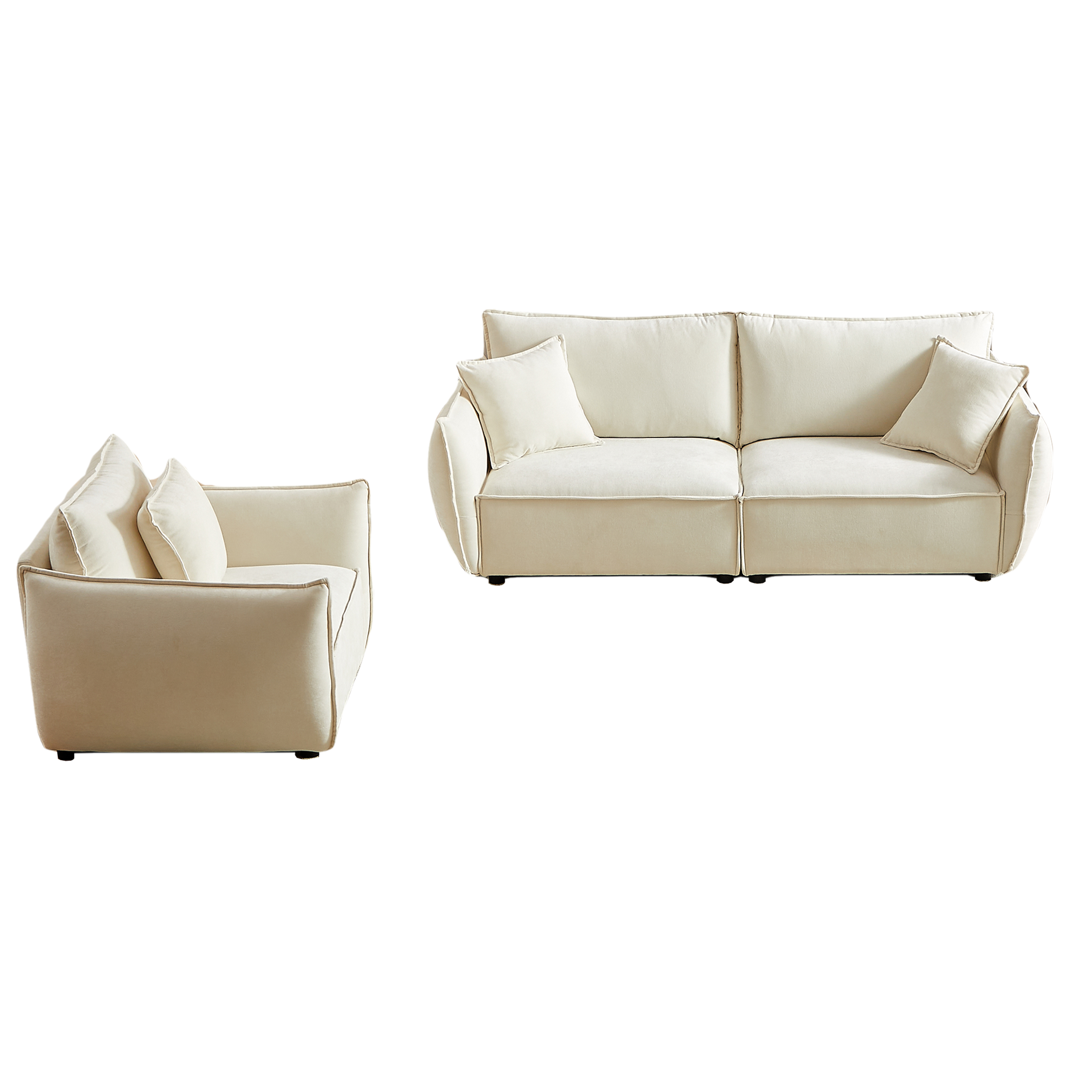 Homy Casa Phoenix 2 PC Linen Fabric Sofa Set, Loveseat Sofa & Recliner Chair, Beige Set of 2