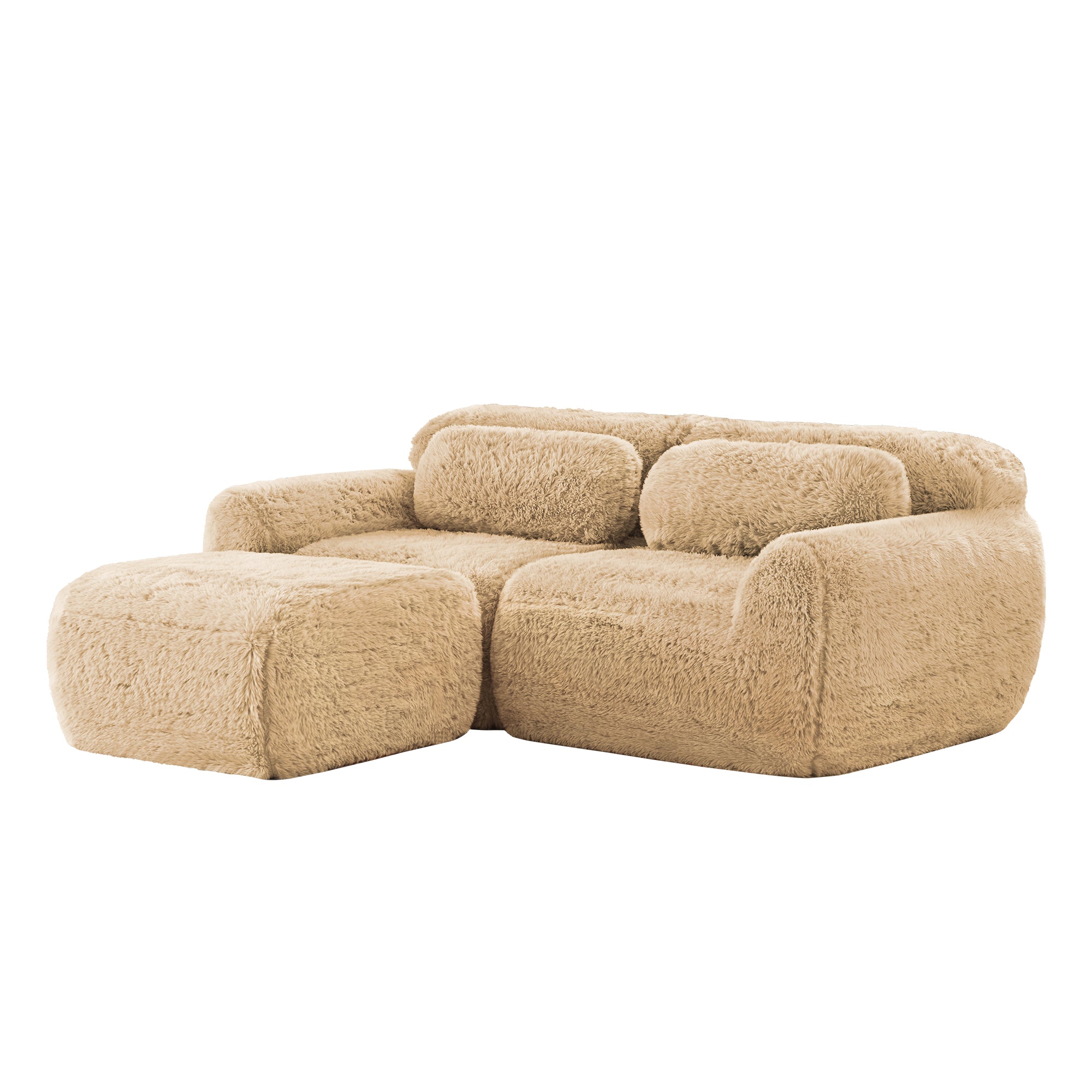 Durham Plush L-Shaped Sofa with Chaise and High-Density Sponge Light Khaki