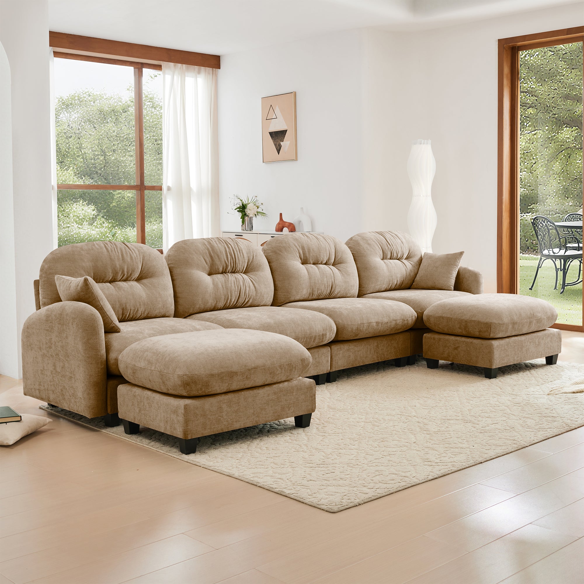 Roselyn 140" Modular Chenille U-Shaped Sectional Sofa with Ottoman and Tufted Cushion Backrest