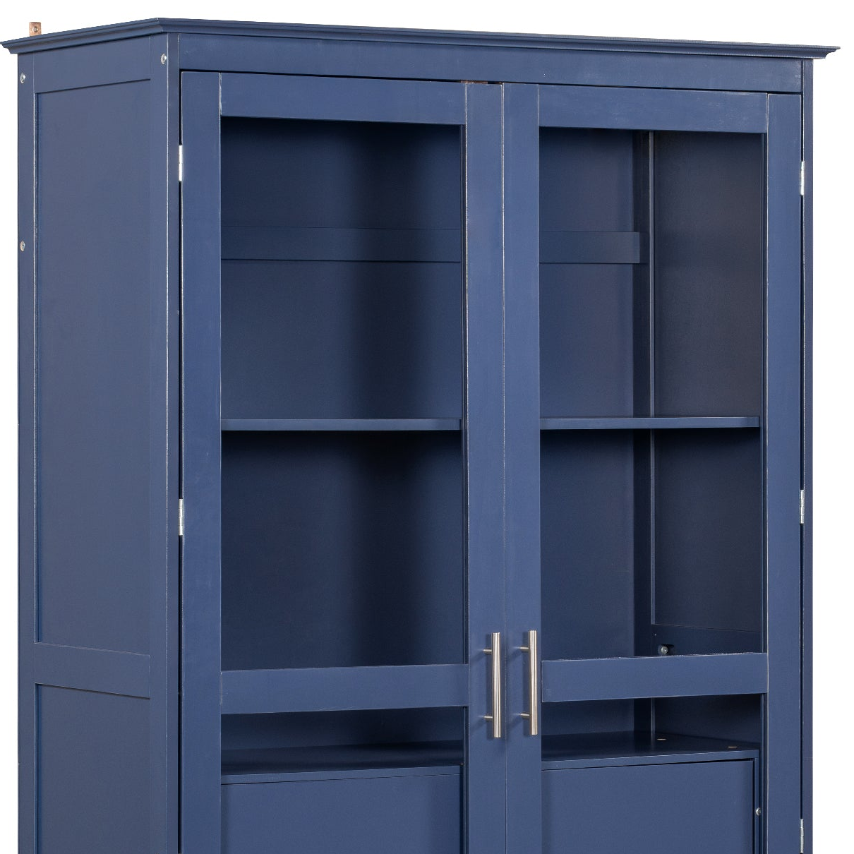 Orlando 75" Tall Kitchen Pantry Cabinet with Glass Doors, Microwave Shelf and 4 Drawers