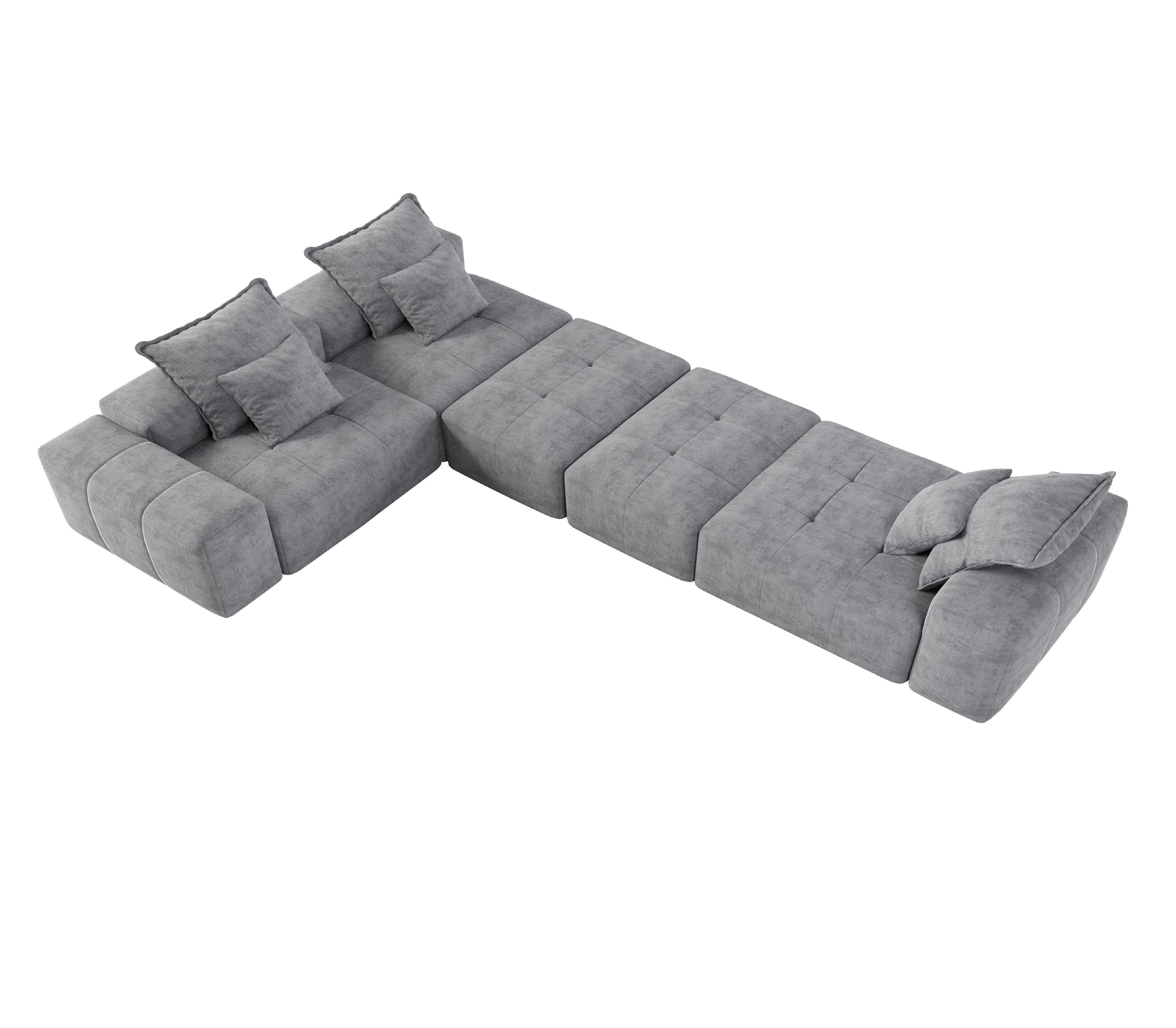 Denver Oversized Chenille Tufted Modular Sectional Sofa with 6 Pillows, Grey