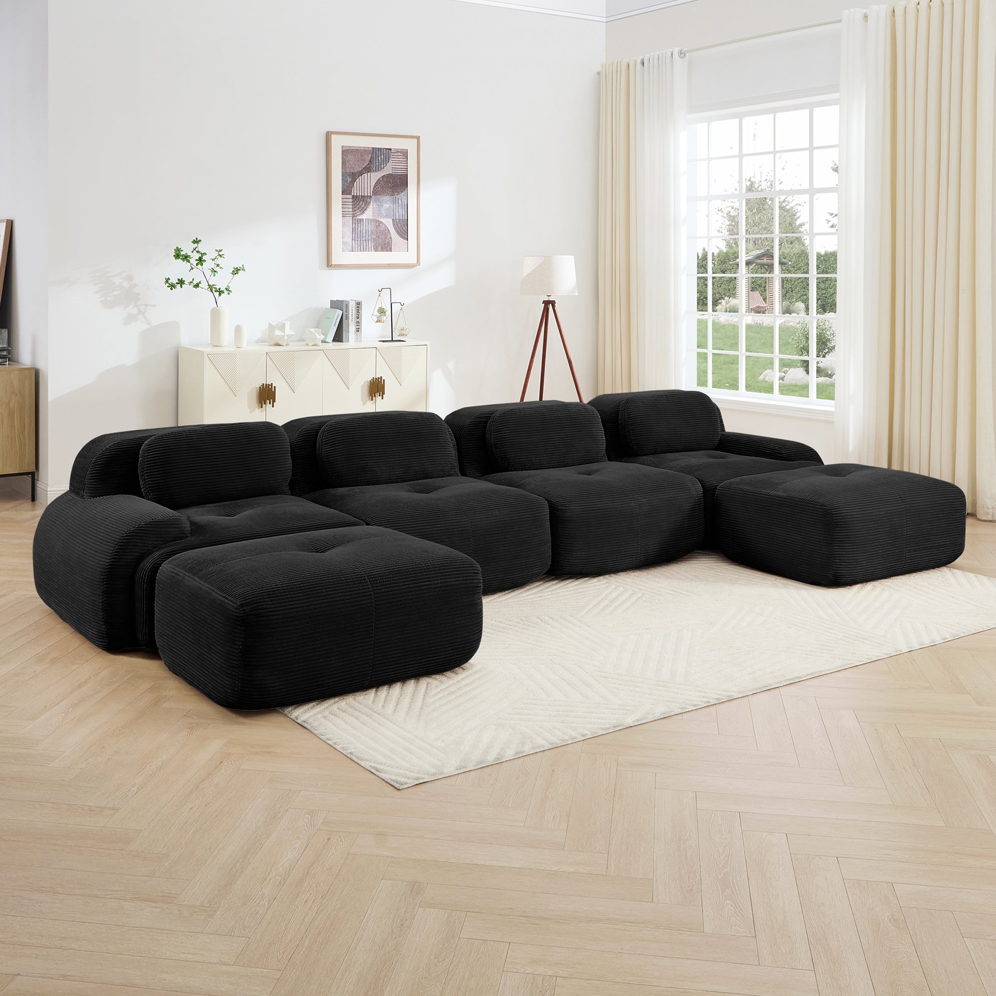 Anchorage 152" Modular Corduroy U-Shaped Sectional Sofa with Extra-Wide Armrests