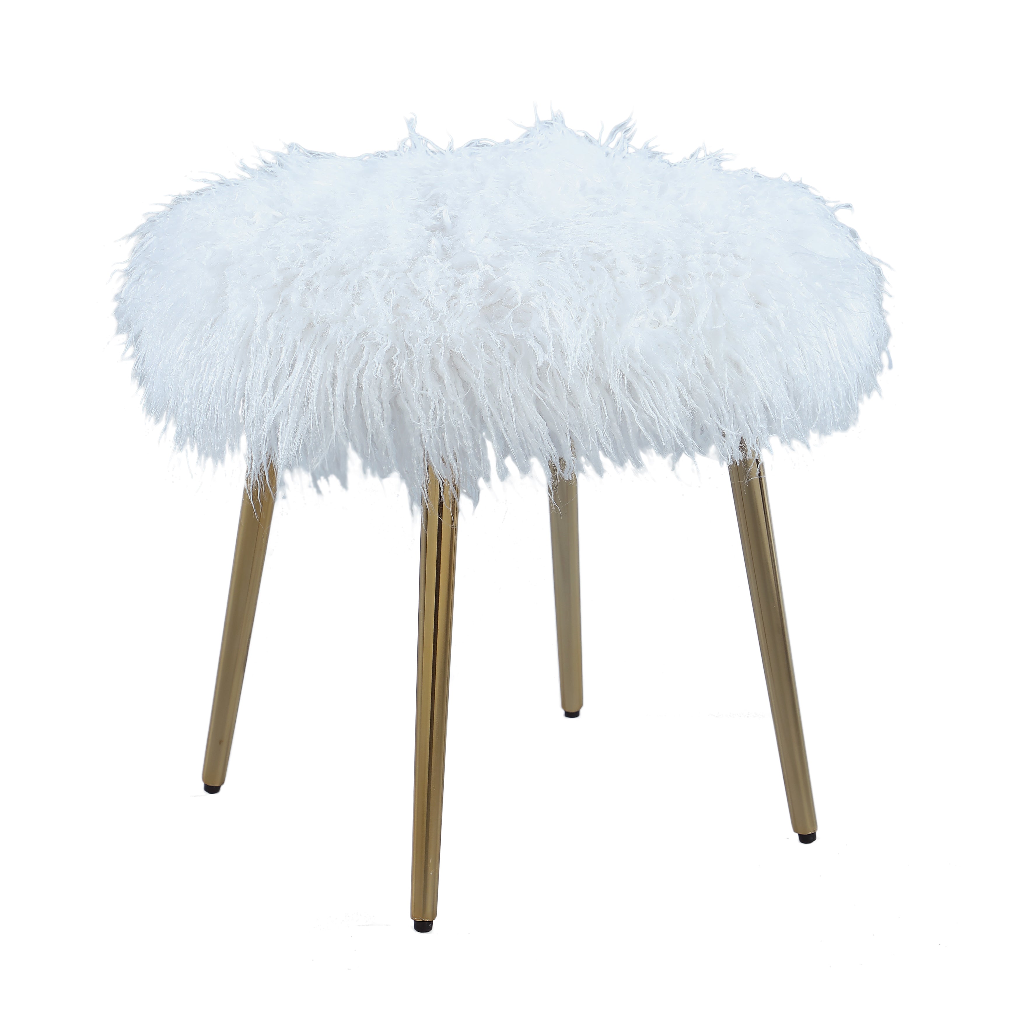 Dahlia Faux Fur Ottoman Stool with Gold Legs