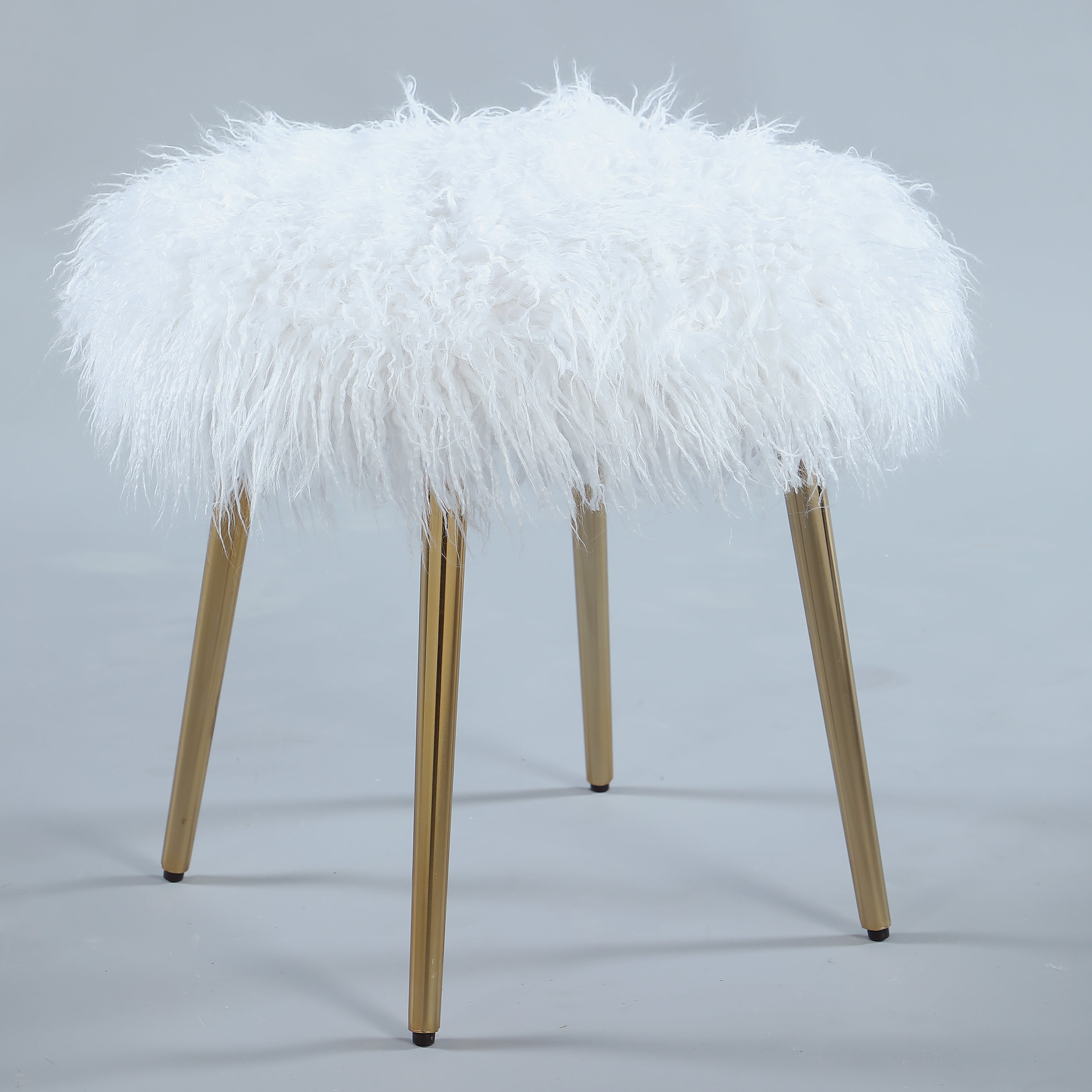 Dahlia Faux Fur Ottoman Stool with Gold Legs