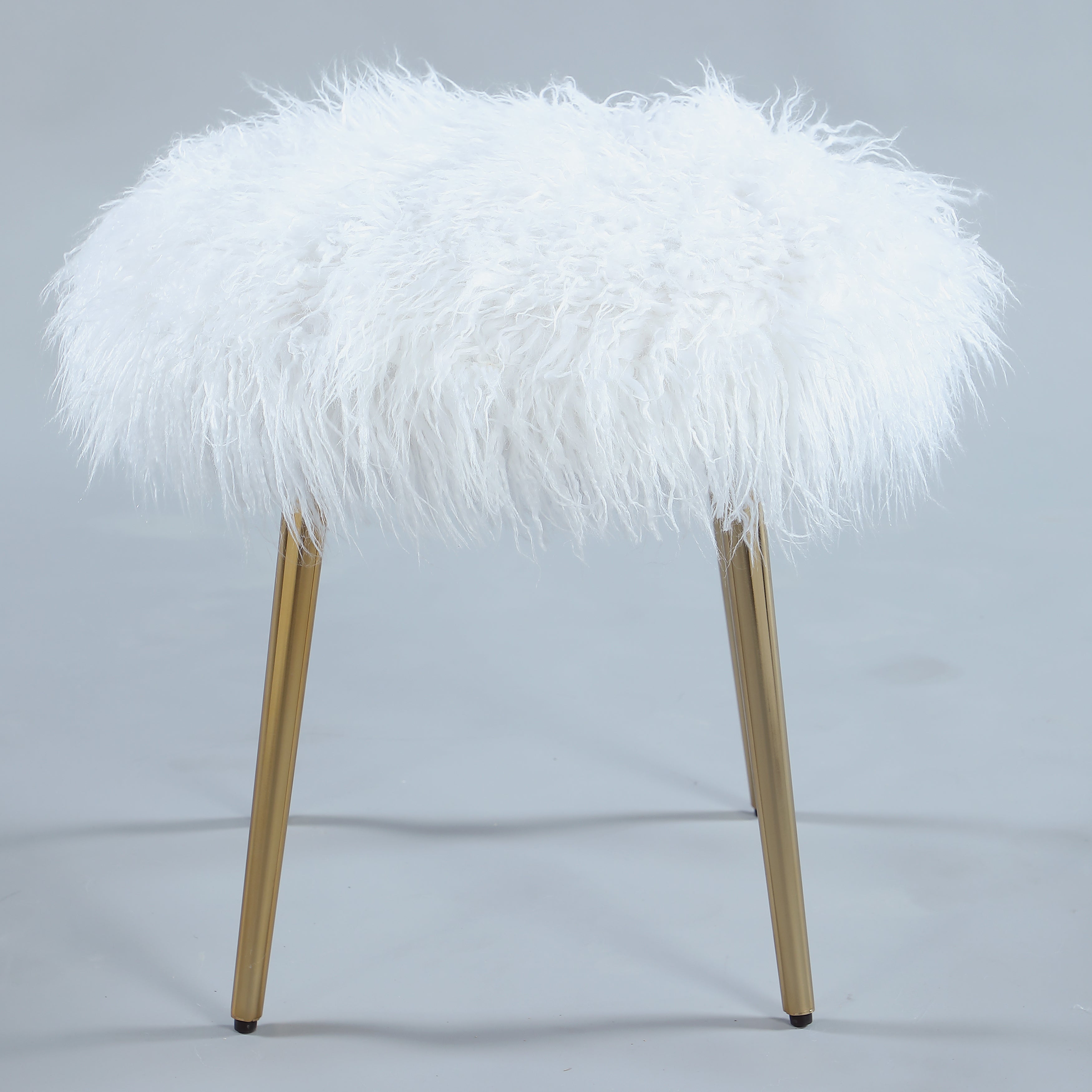 Dahlia Faux Fur Ottoman Stool with Gold Legs