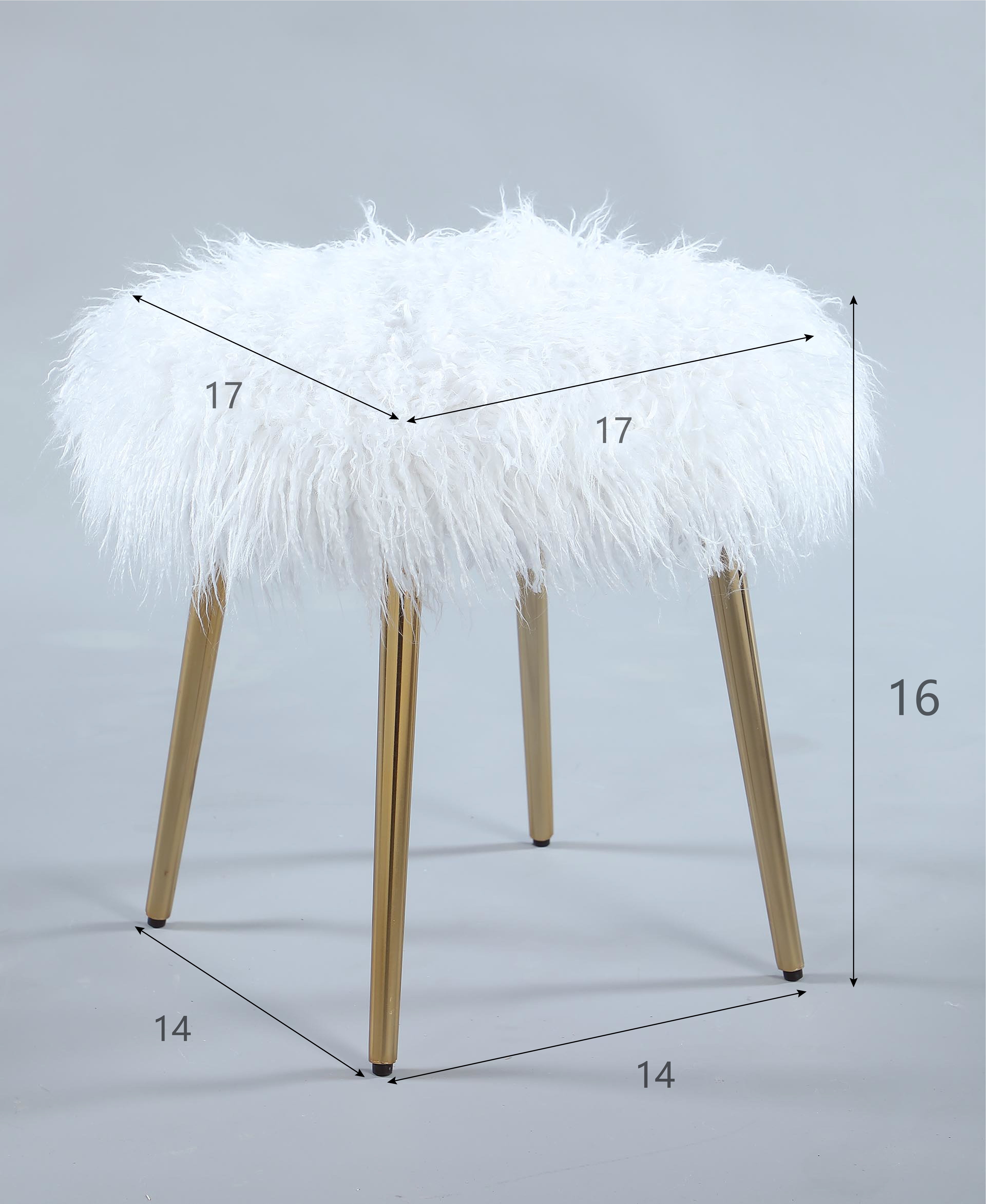 Dahlia Faux Fur Ottoman Stool with Gold Legs
