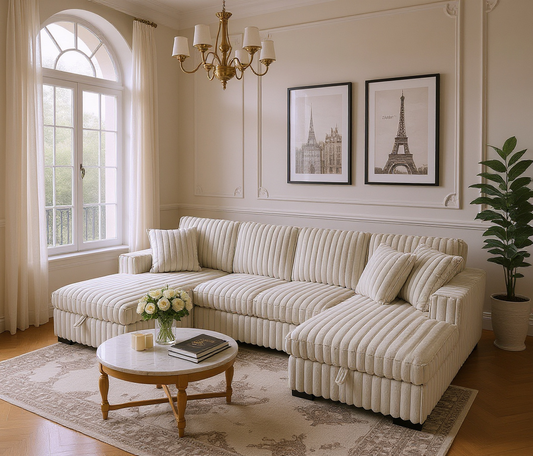Dallas 122" U‑Shaped Sectional Sleeper Sofa with Double Storage Chaise