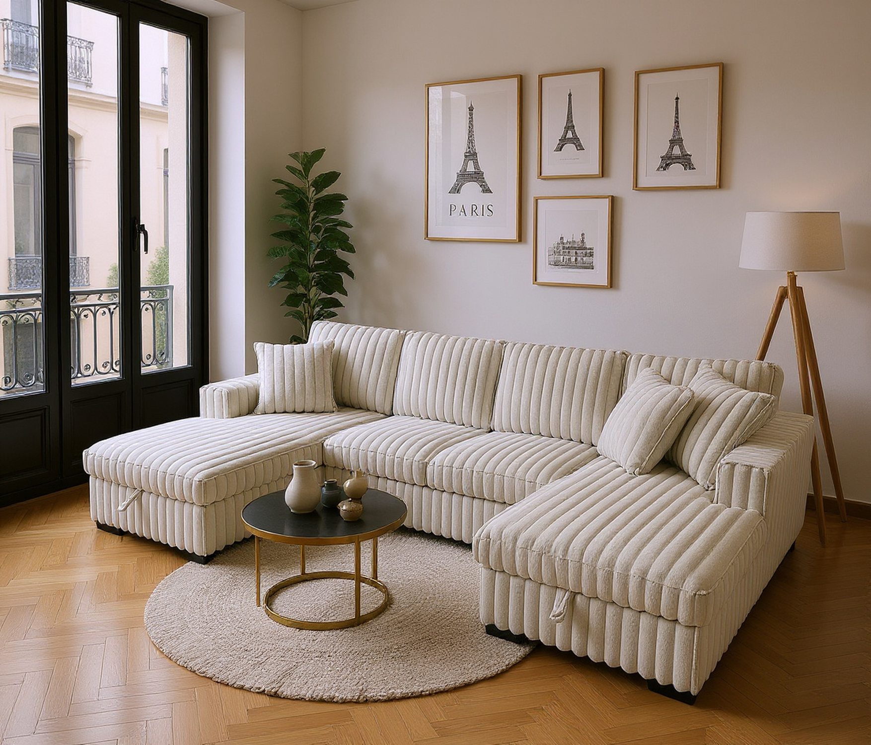 Dallas 122" U‑Shaped Sectional Sleeper Sofa with Double Storage Chaise