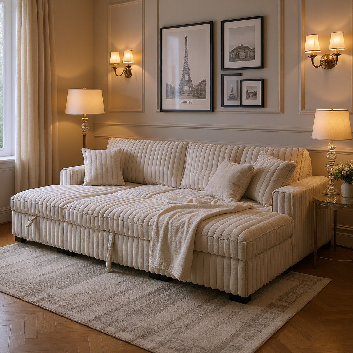 Dallas 122" U‑Shaped Sectional Sleeper Sofa with Double Storage Chaise