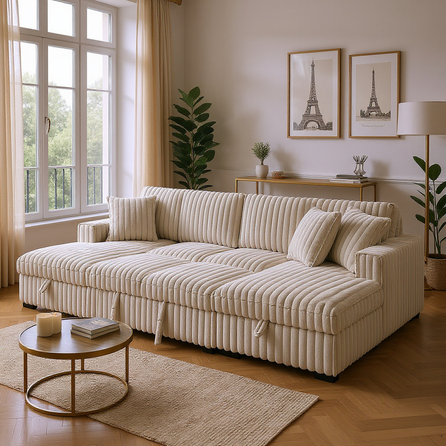 Dallas 122" U‑Shaped Sectional Sleeper Sofa with Double Storage Chaise