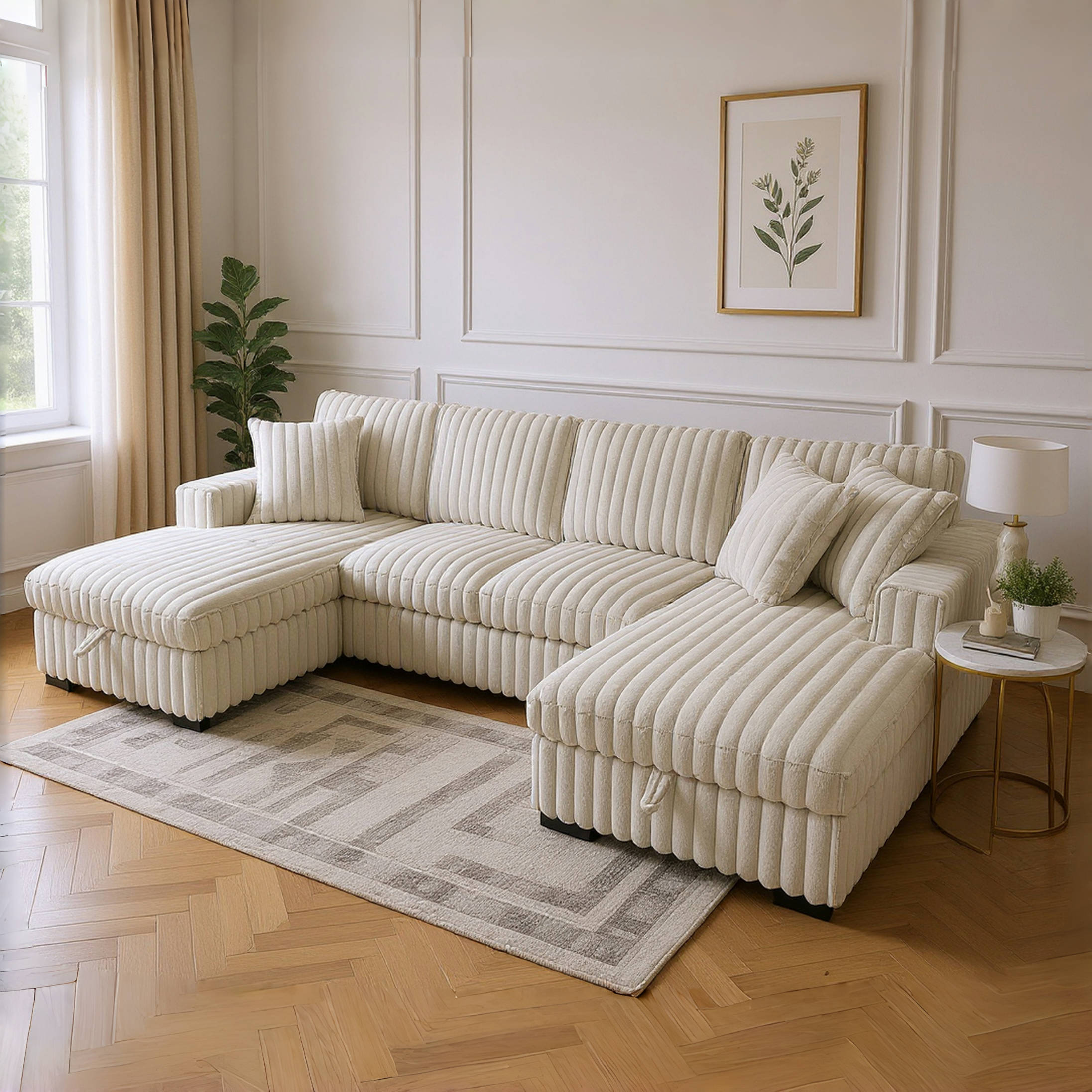 Dallas 122" U‑Shaped Sectional Sleeper Sofa with Double Storage Chaise