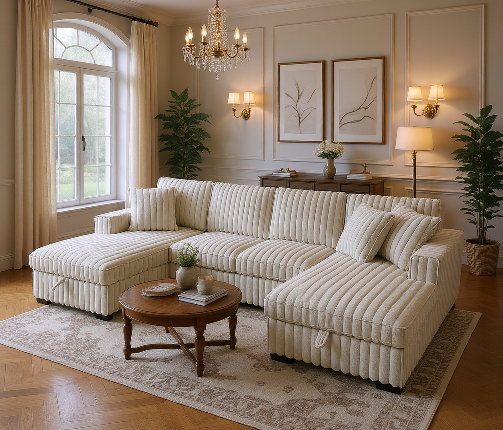 Dallas 122" U‑Shaped Sectional Sleeper Sofa with Double Storage Chaise