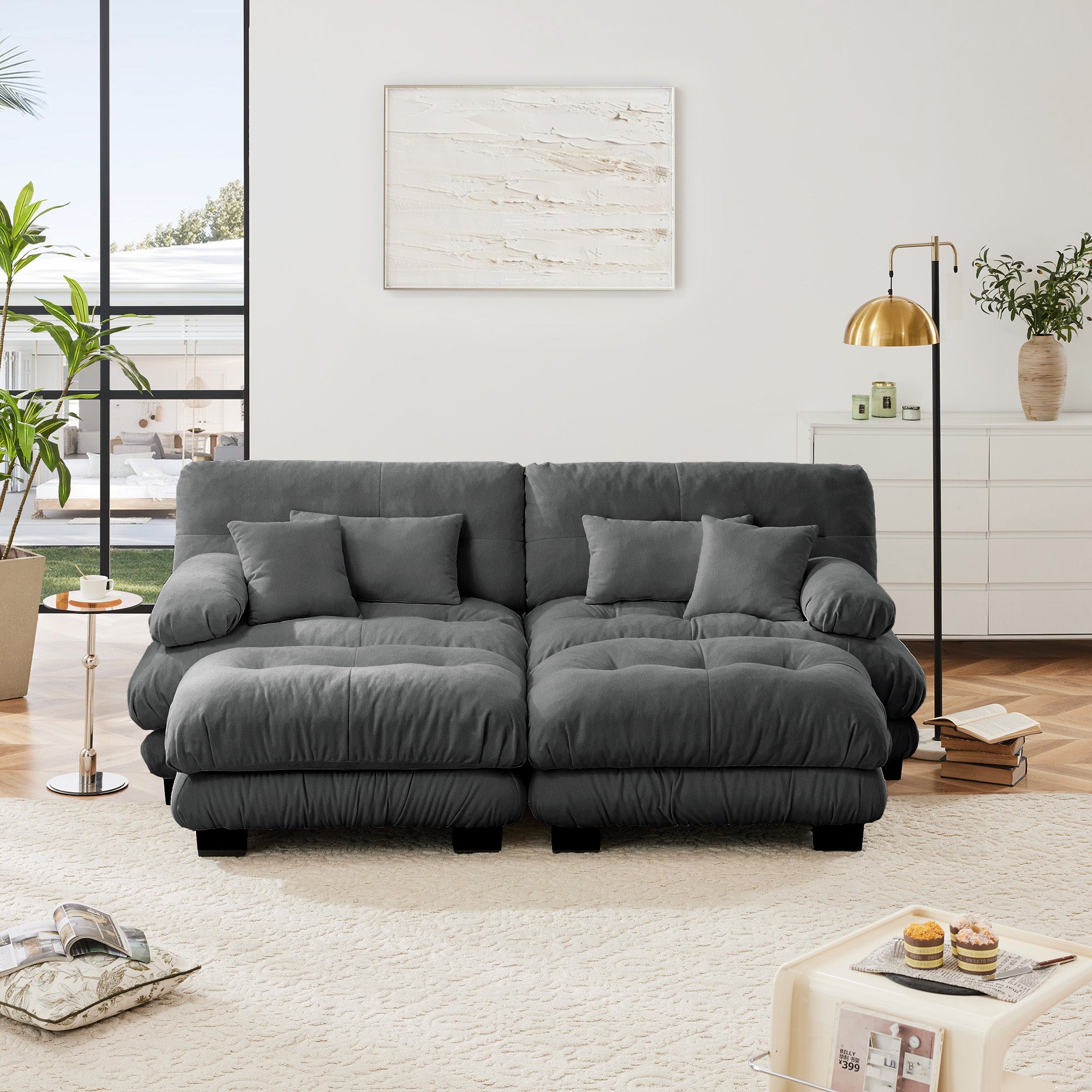 Monterey 94" Modular Chenille Cloud Sofa with 2 Ottomans and Bolstered Armrests