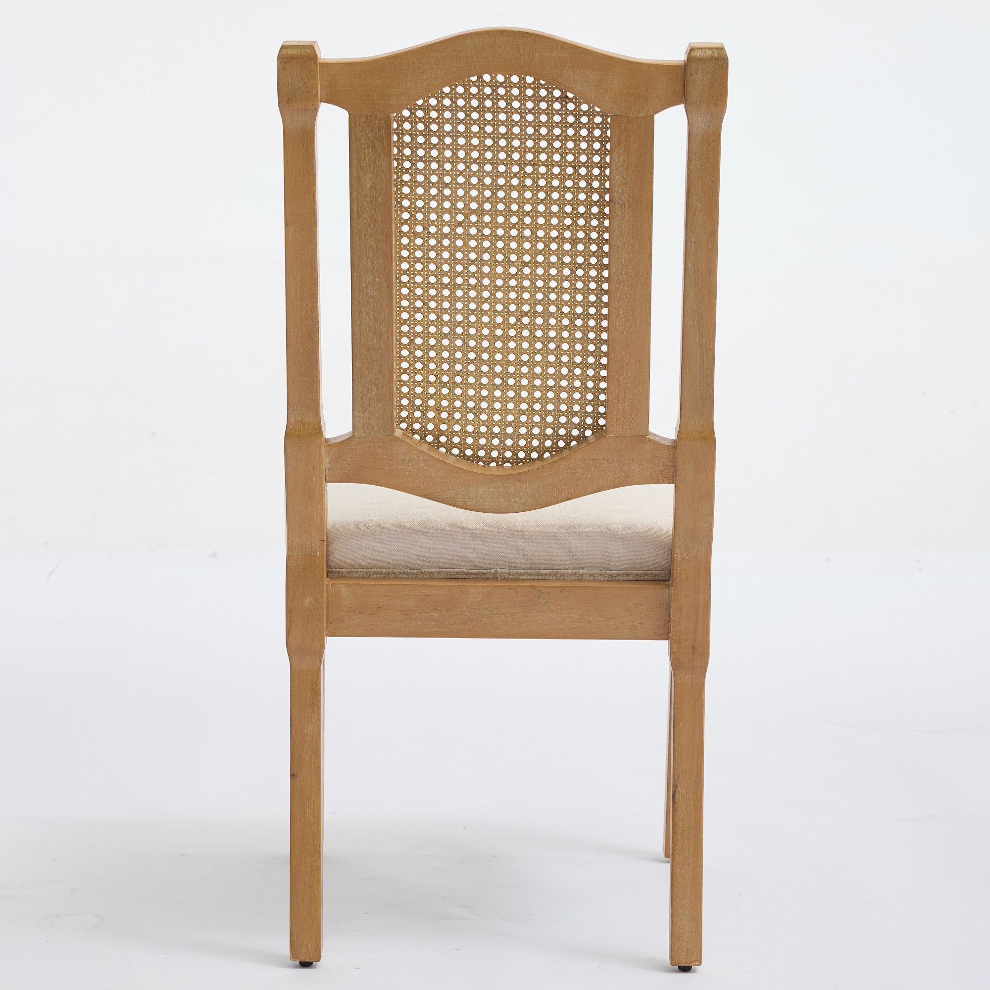 Shannon Solid Wood Rattan-Back Dining Chair Set of 2 with Beige Linen Cushion