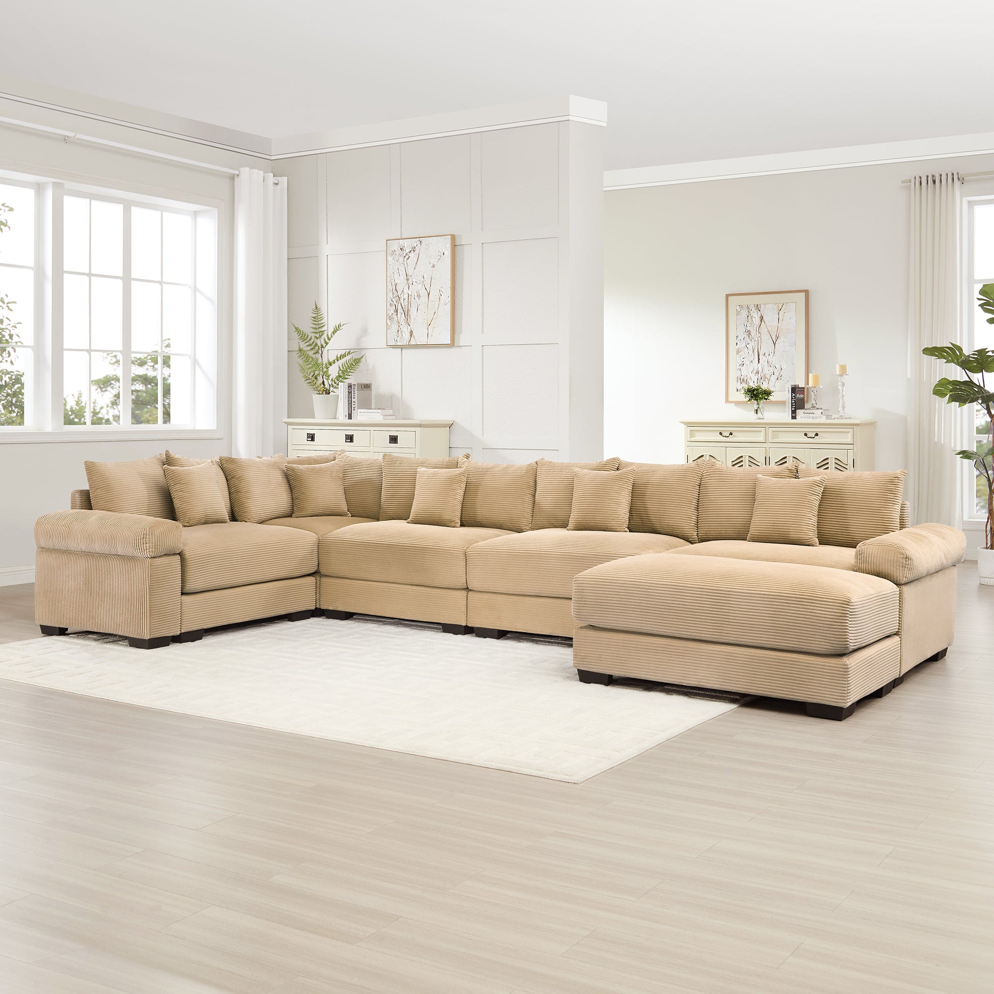 Albany 155" Modular Corduroy Oversized Cloud U-Shaped Sectional Sofa with Ottoman