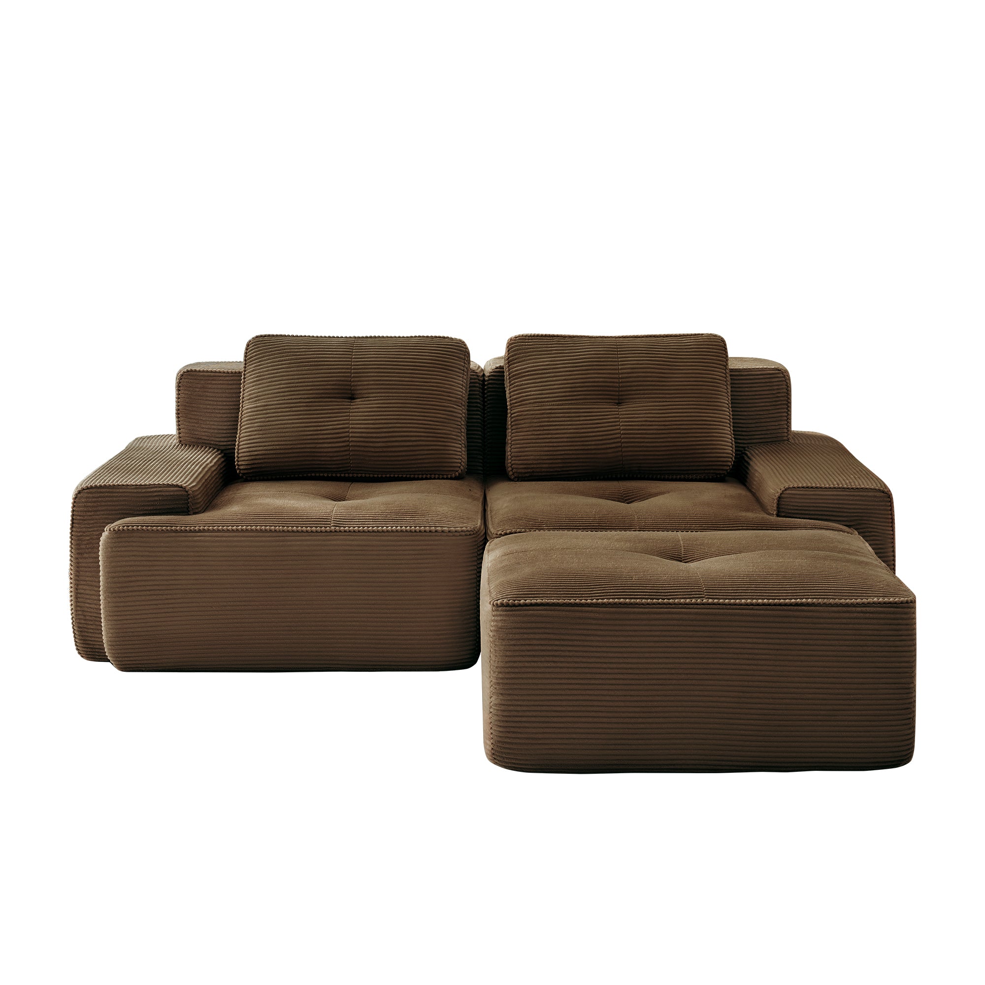 Racine 82" Modular Corduroy Fabric Loveseat Sofa with Pillows and Movable Ottoman