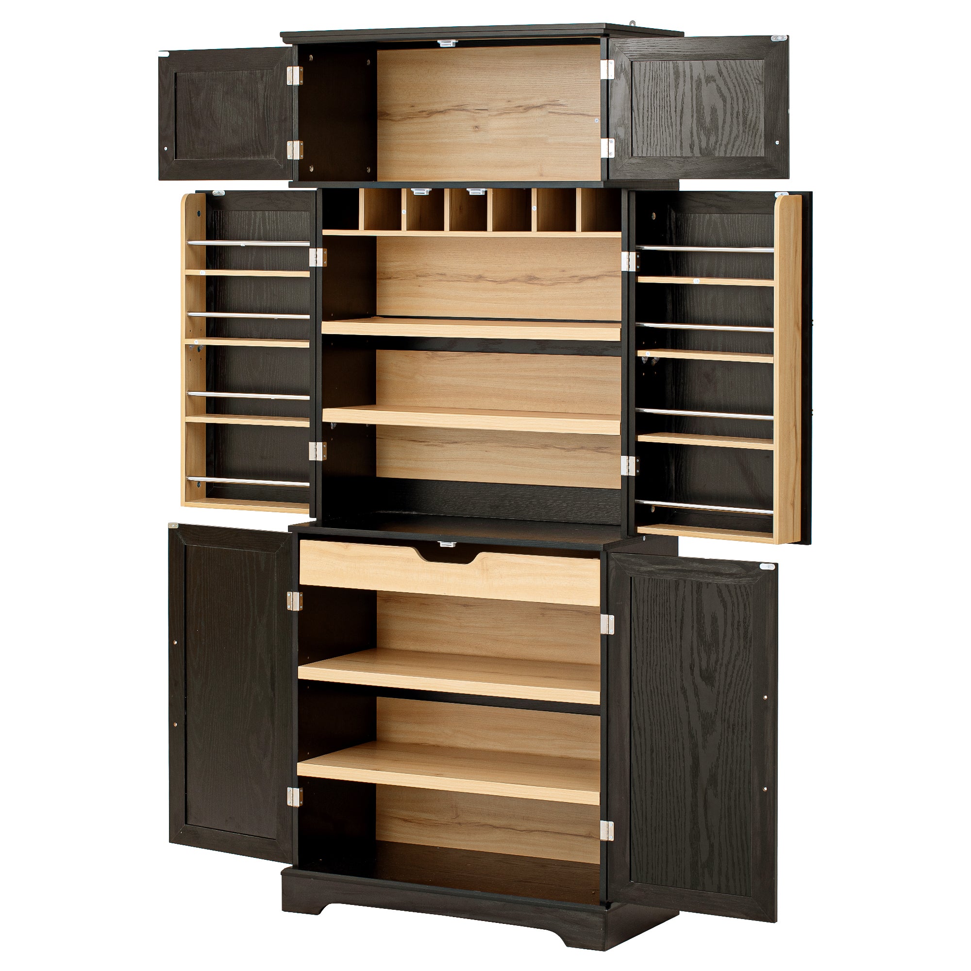 Bristol 78.2" Farmhouse Ash-Black Kitchen Pantry Cabinet with Adjustable Shelves