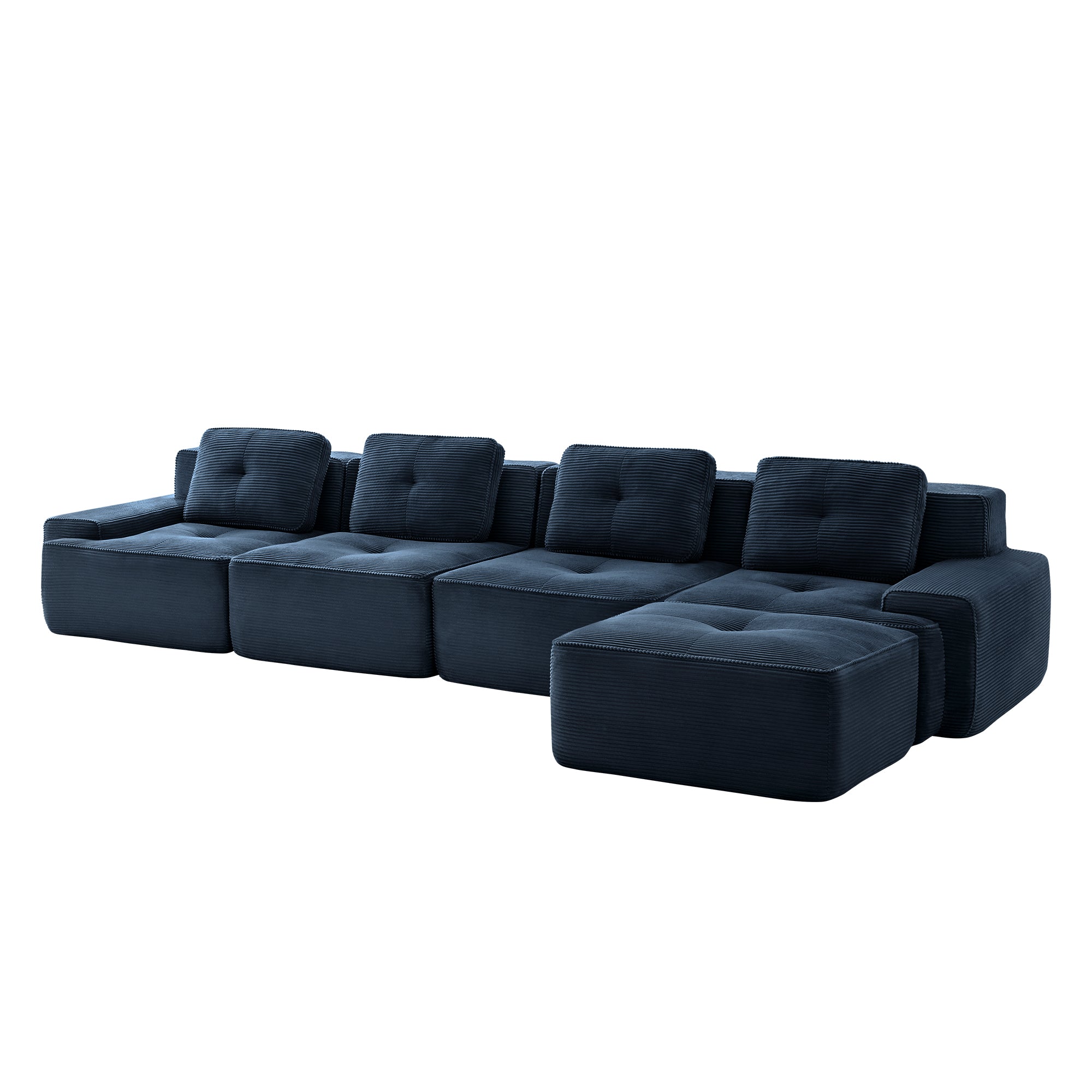 Racine 153" Modular Corduroy Fabric L-Shaped Sectional Sofa with Deep Seat and Movable Ottoman