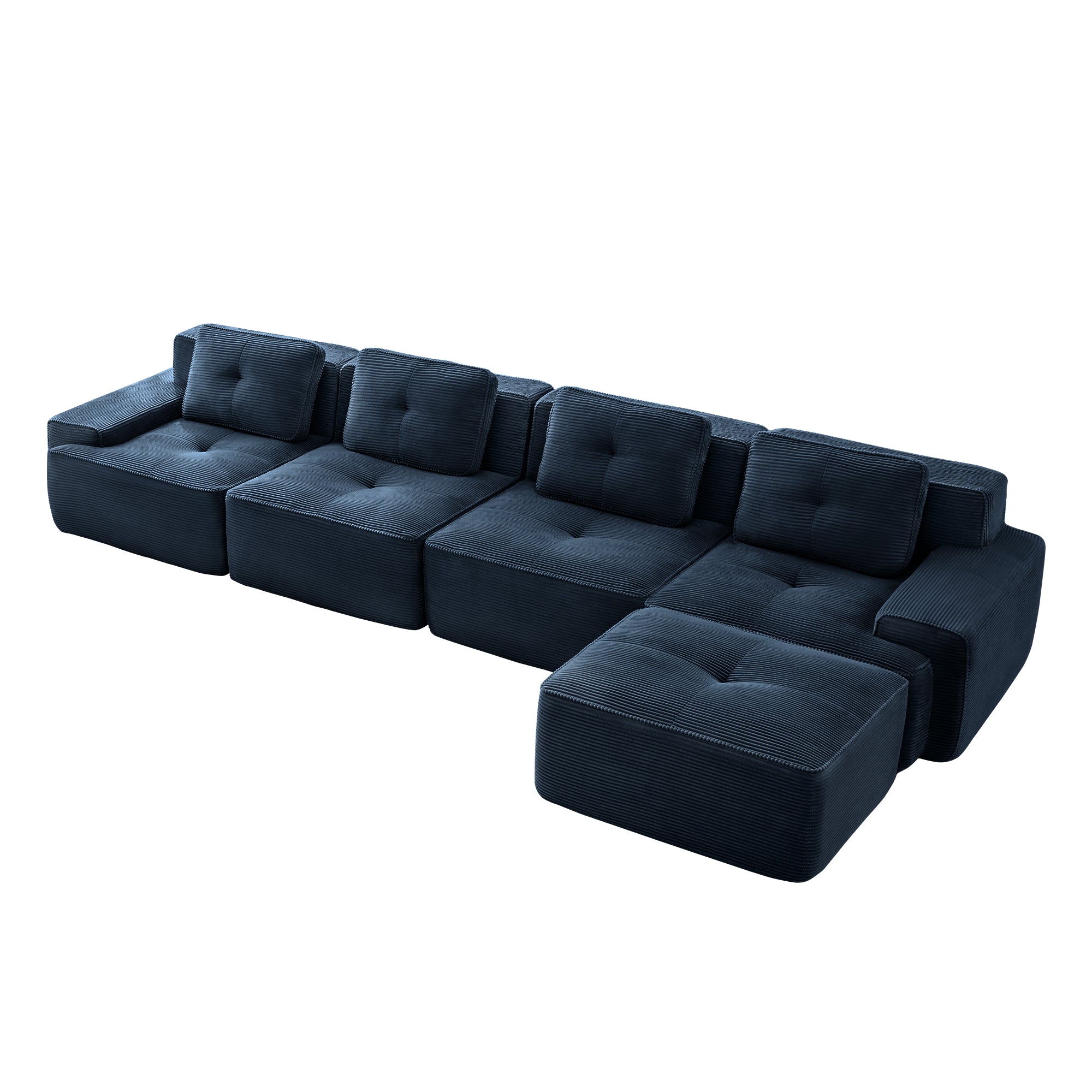 Racine 153" Modular Corduroy Fabric L-Shaped Sectional Sofa with Deep Seat and Movable Ottoman