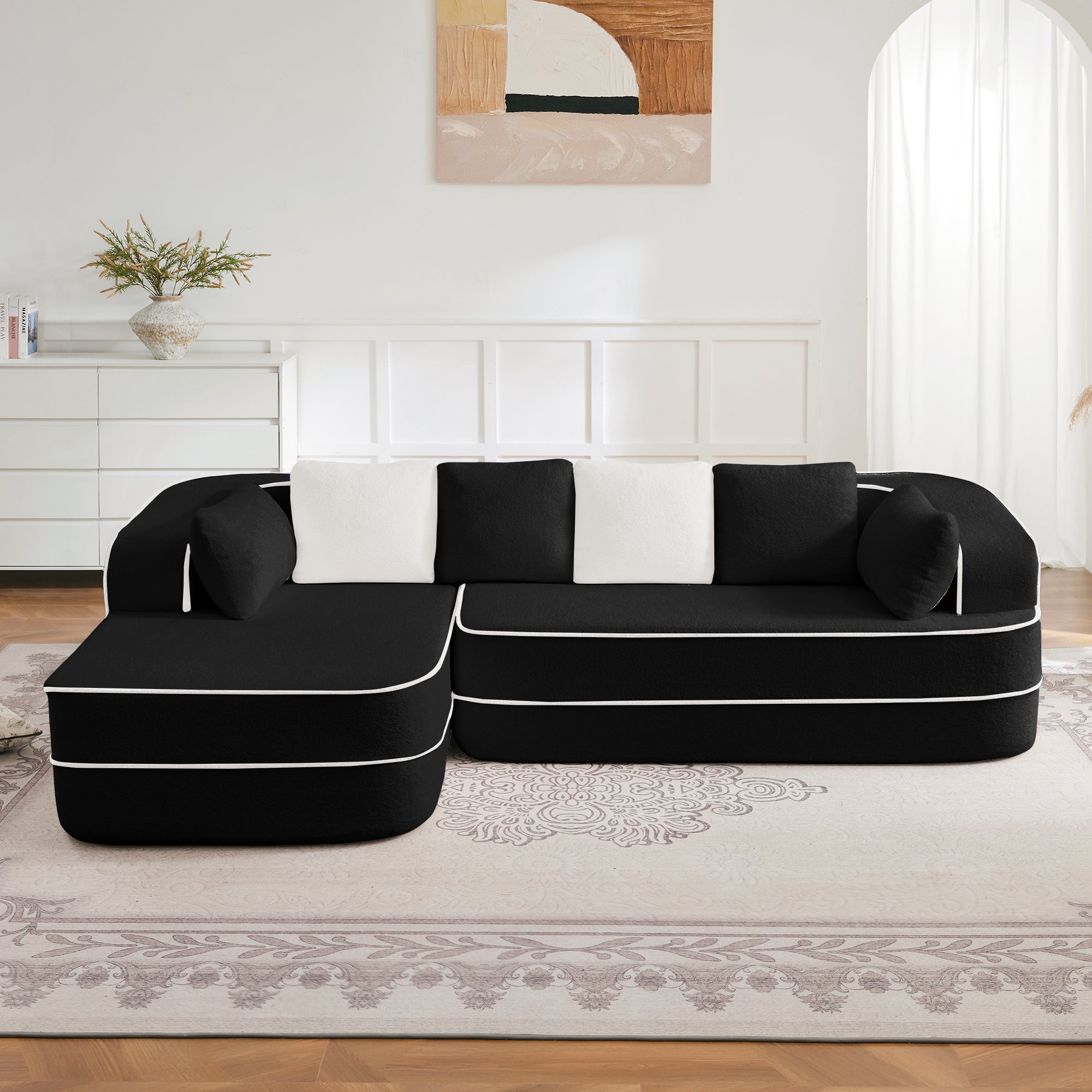 Gilbert 106" Teddy Fabric Modular Sectional Sofa with Left L-Shaped Chaise
