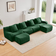 Chico 148" Modular Teddy Fabric U-Shaped Sectional Sofa with Curved Armrests and Movable Ottomans
