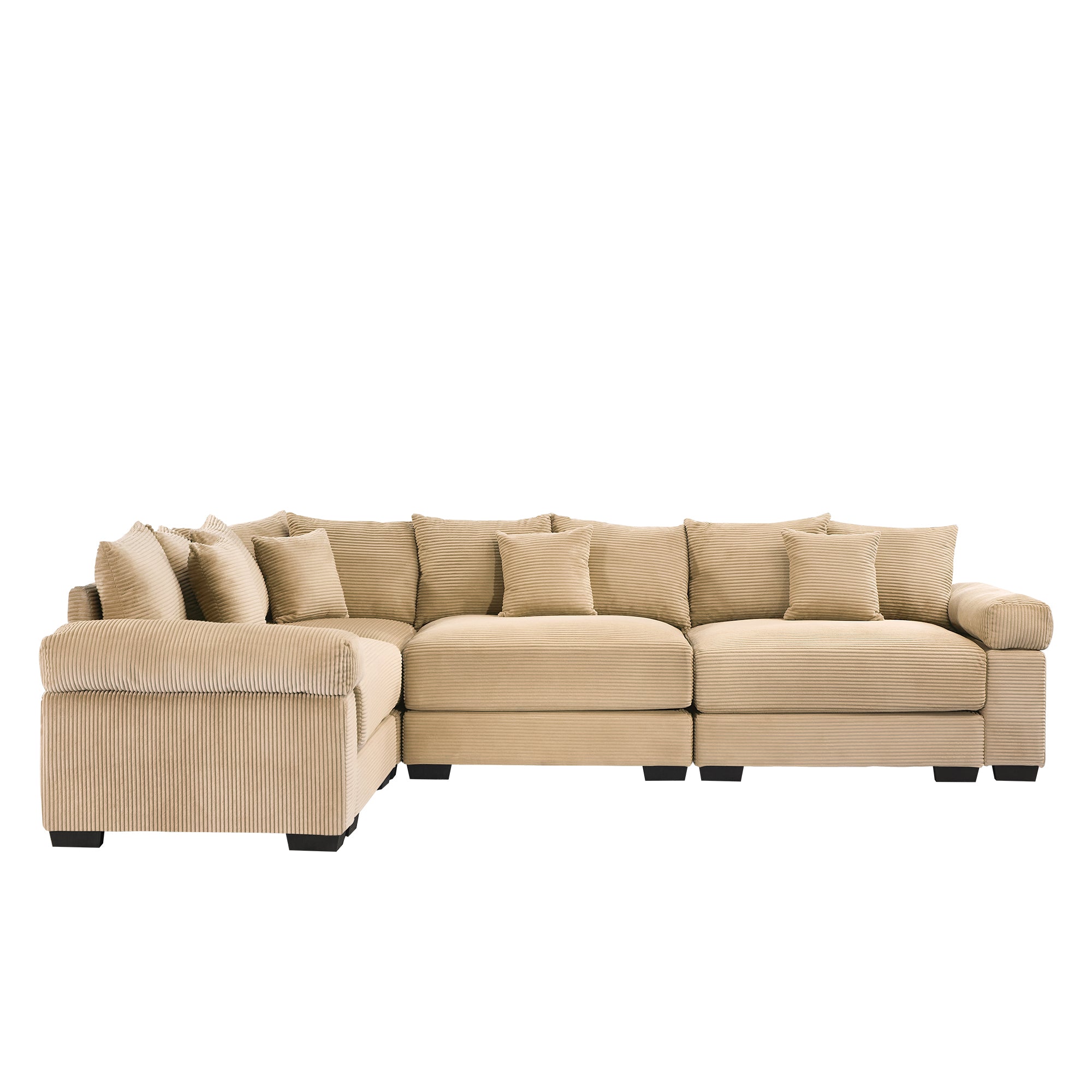 Albany 130" Modular Corduroy Cloud L-Shaped Sectional Sofa with Ottoman and Extra-Thick Armrests
