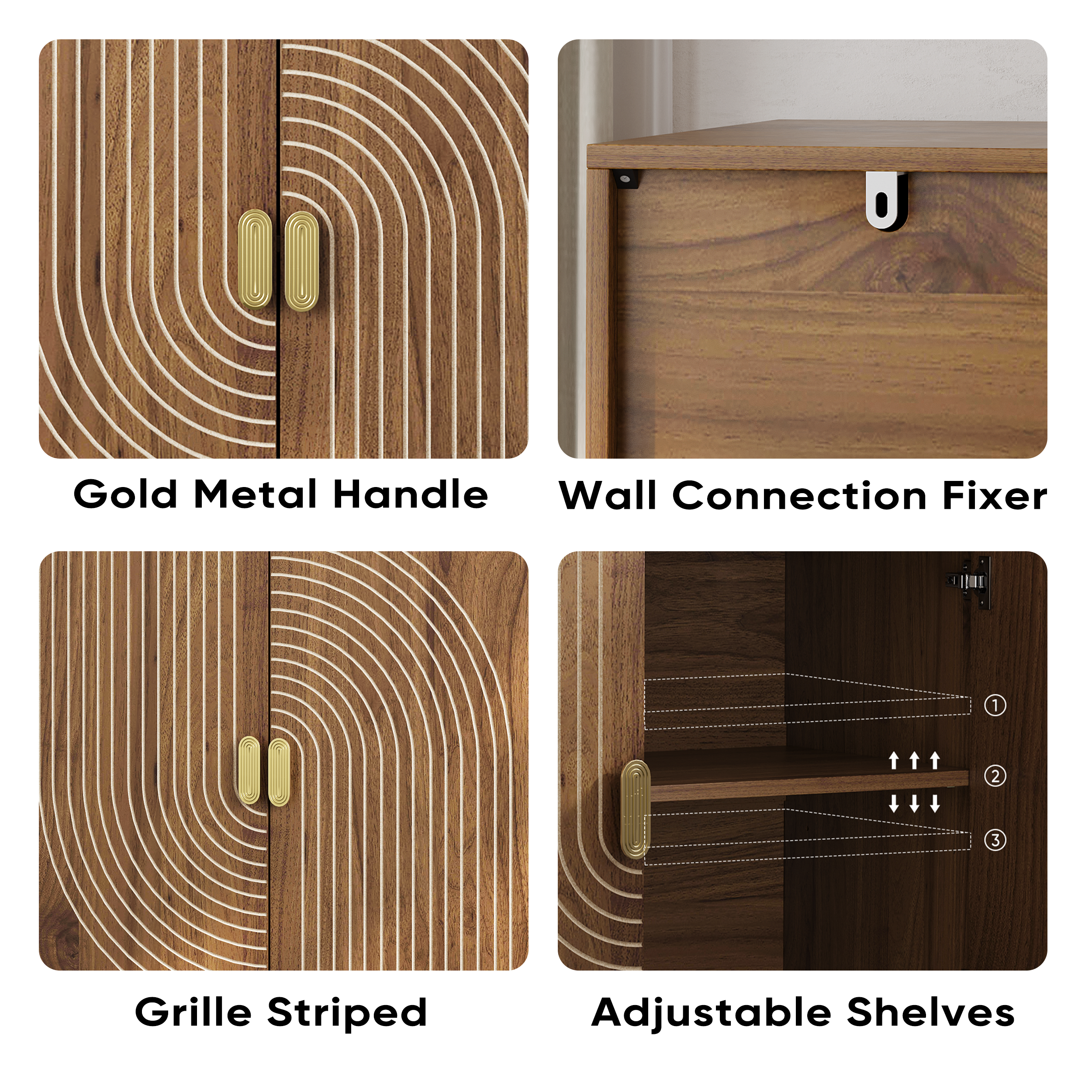 Ghent Walnut Modern Buffet Storage Cabinet with Carved Line Design