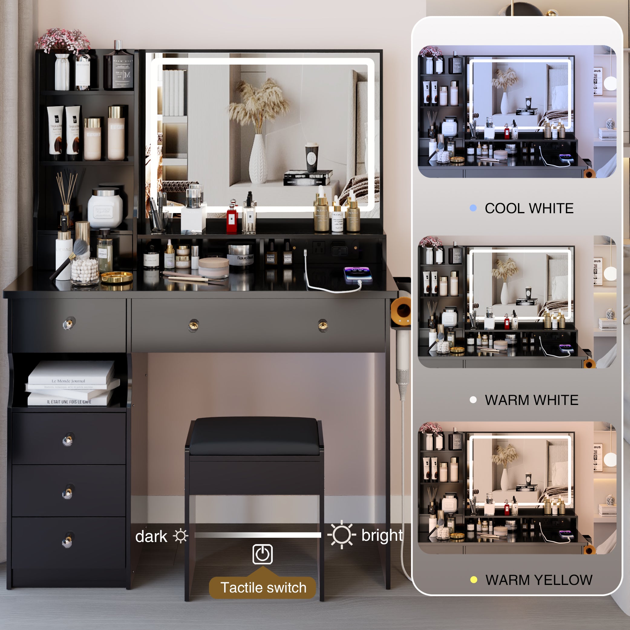Aarhus 41" Vanity Set with LED Mirror,USB Power Station