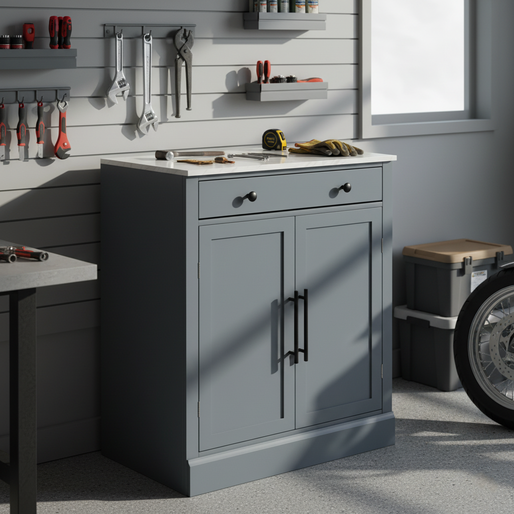 Modern Freestanding Kitchen Pantry,Buffet Food Storage, Coffee Bar Cabinet with Drawer, 2 Adjustable Shelves and 2 Door Shelves for Dining, Kitchen, Gray