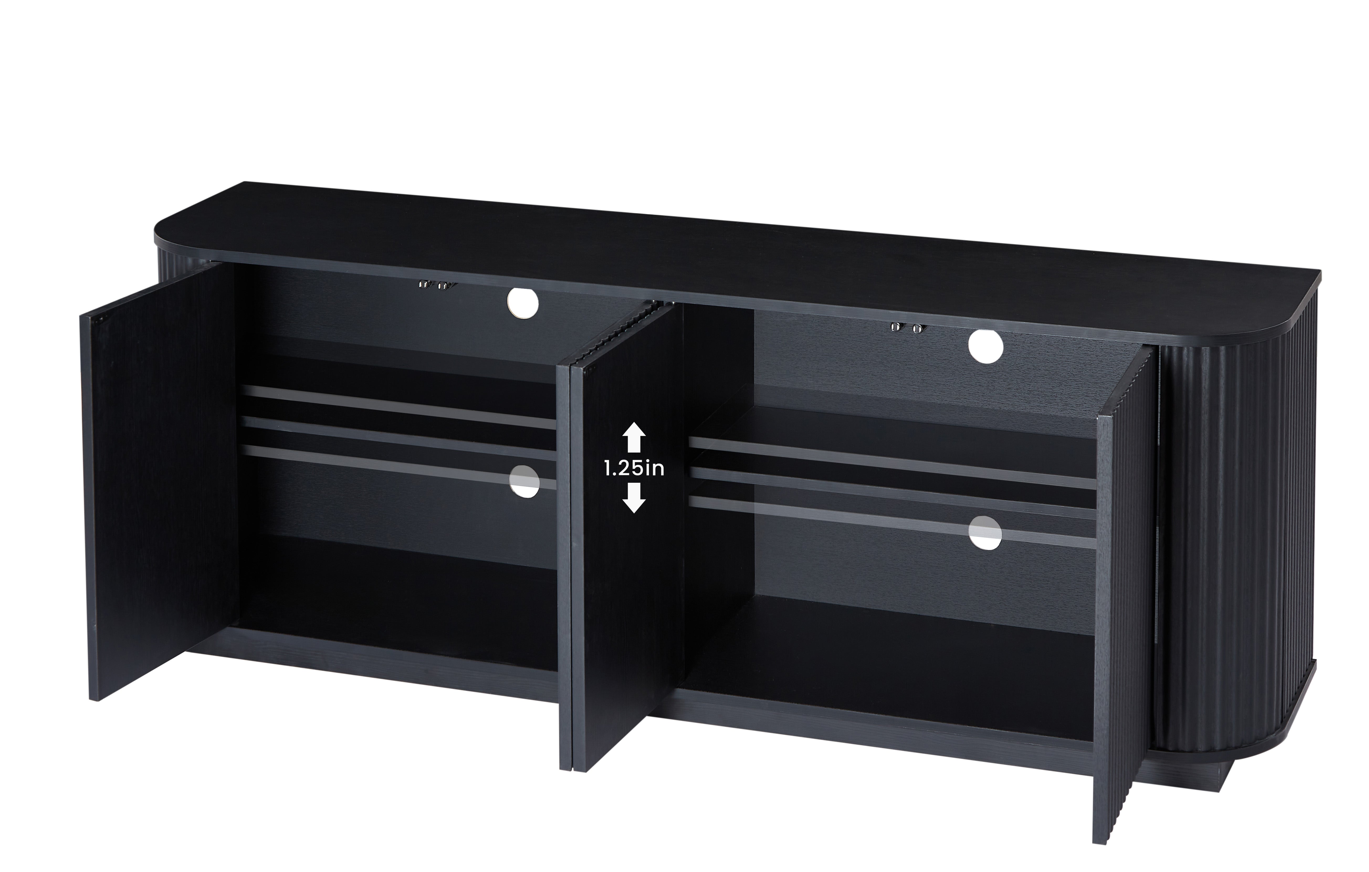 Kyoto Sideboard TV Cabinet with Fluted Doors & Drawers, Black