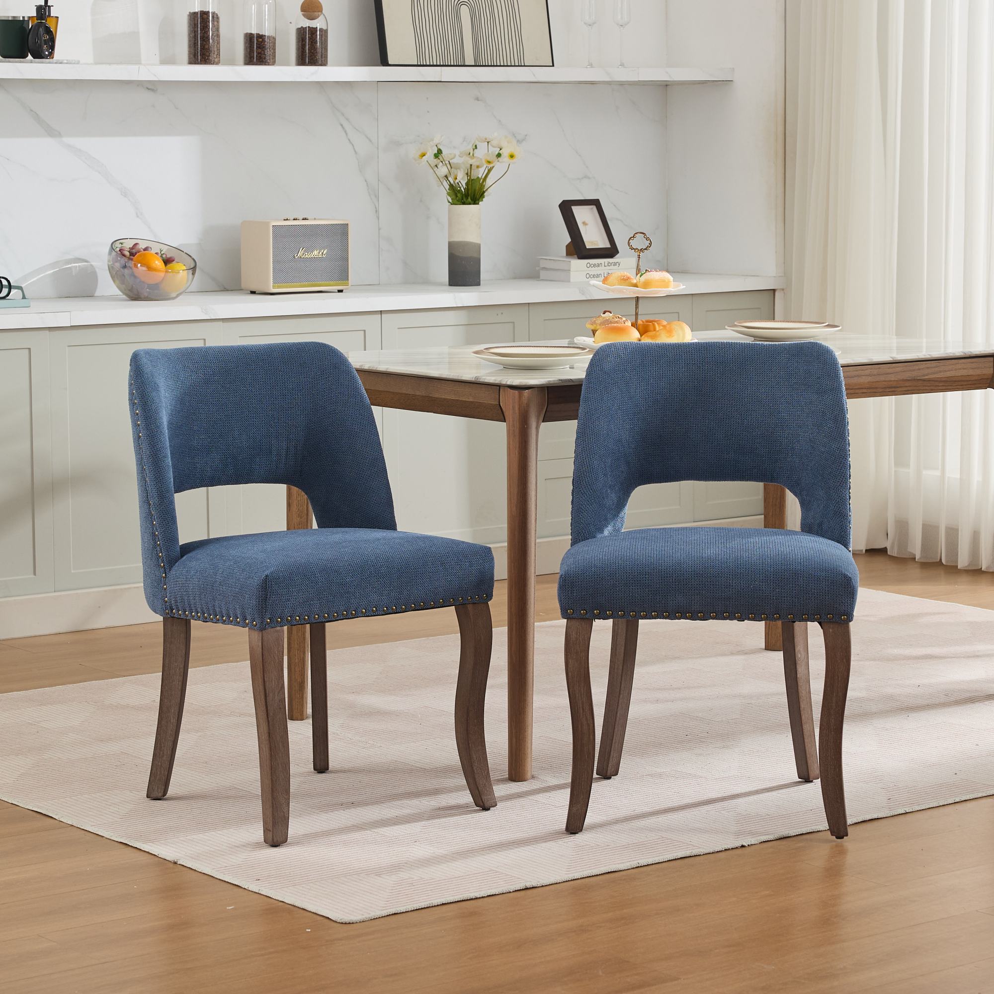 Tiberis Modern Fabric Upholstered Dining Chair Set of 2 Wood Frame
