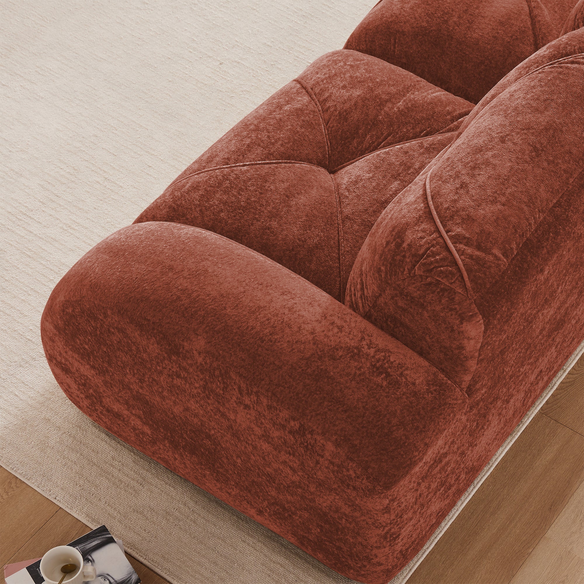 Aven 111" Modular Velvet Cloud L-Shaped Sectional Sofa with Movable Ottoman