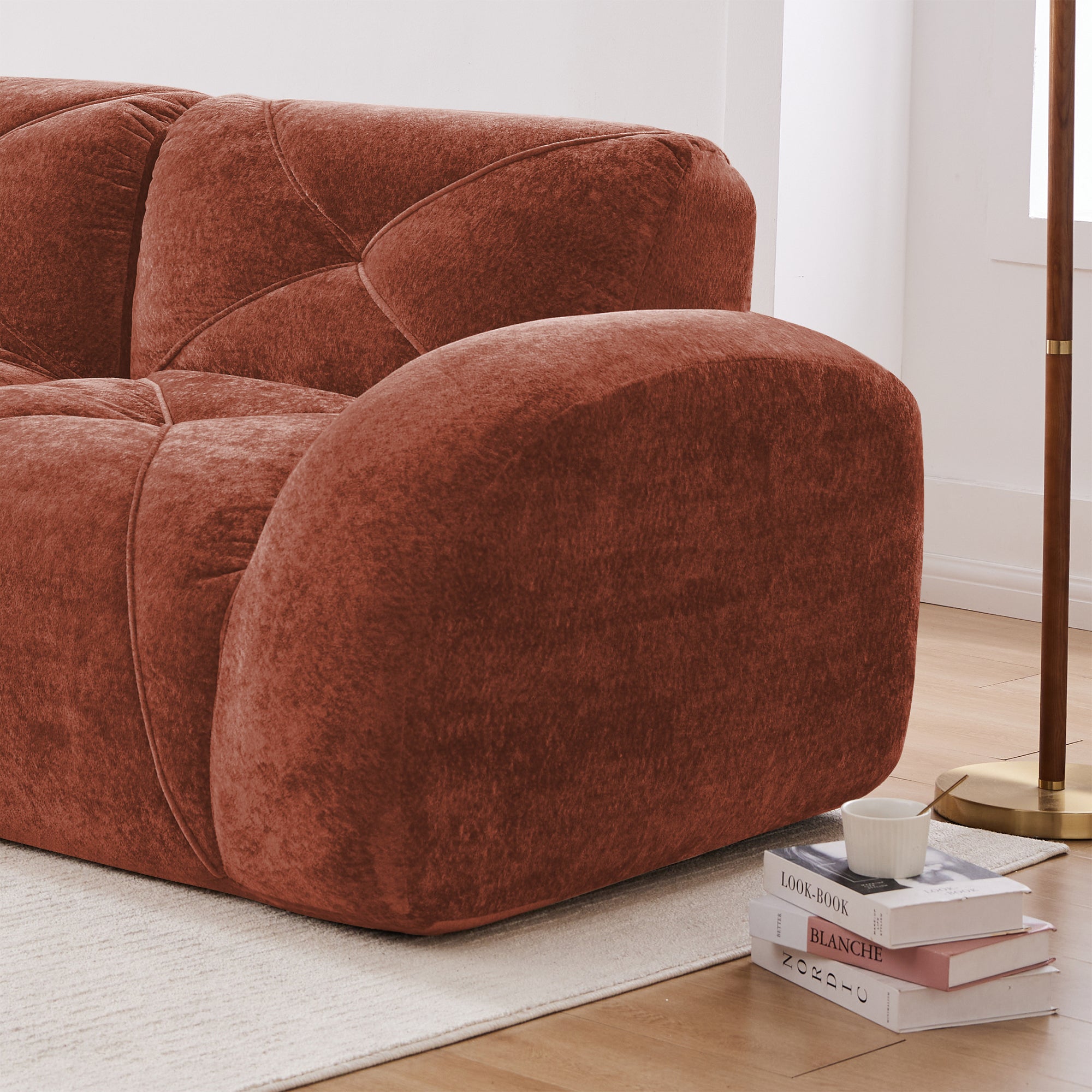 Aven 80" Modular Velvet Cloud L-Shaped Sectional Sofa with Ottoman and Curved Armrests