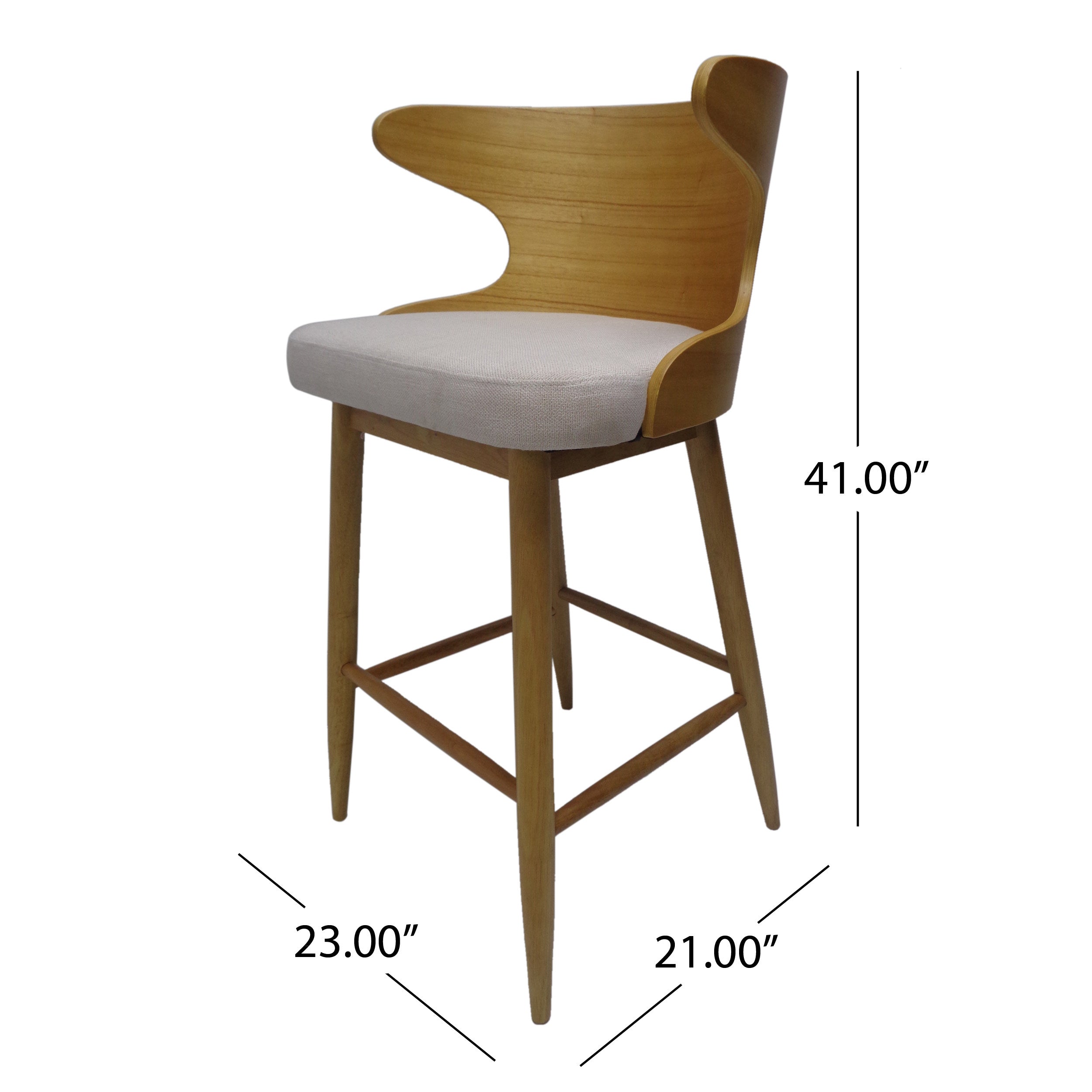Homy Casa Chianti Mid-Century Modern Soild Wood Barstool Set of 2