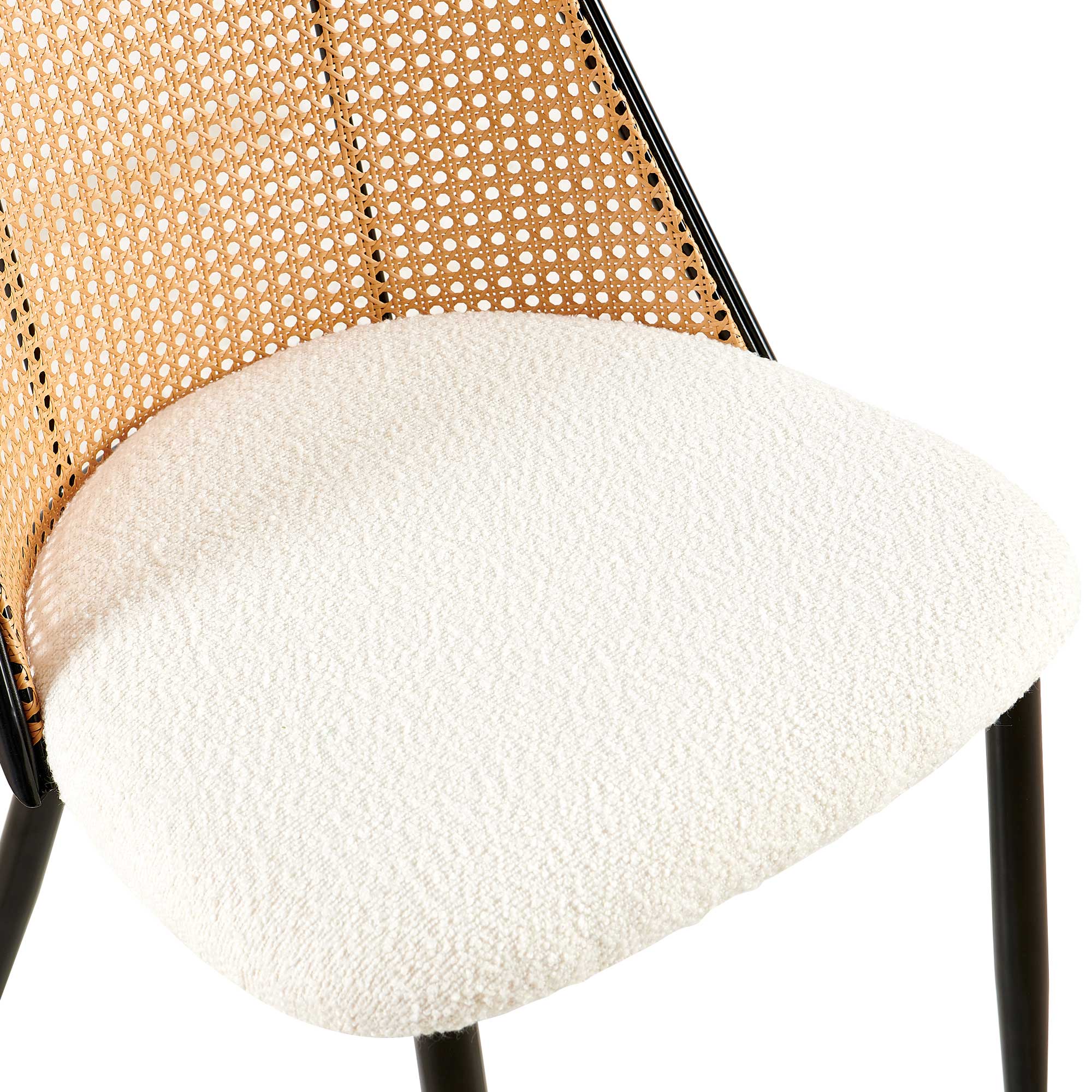Como Boucle Upholstered Rattan Dining Chair Set of 4