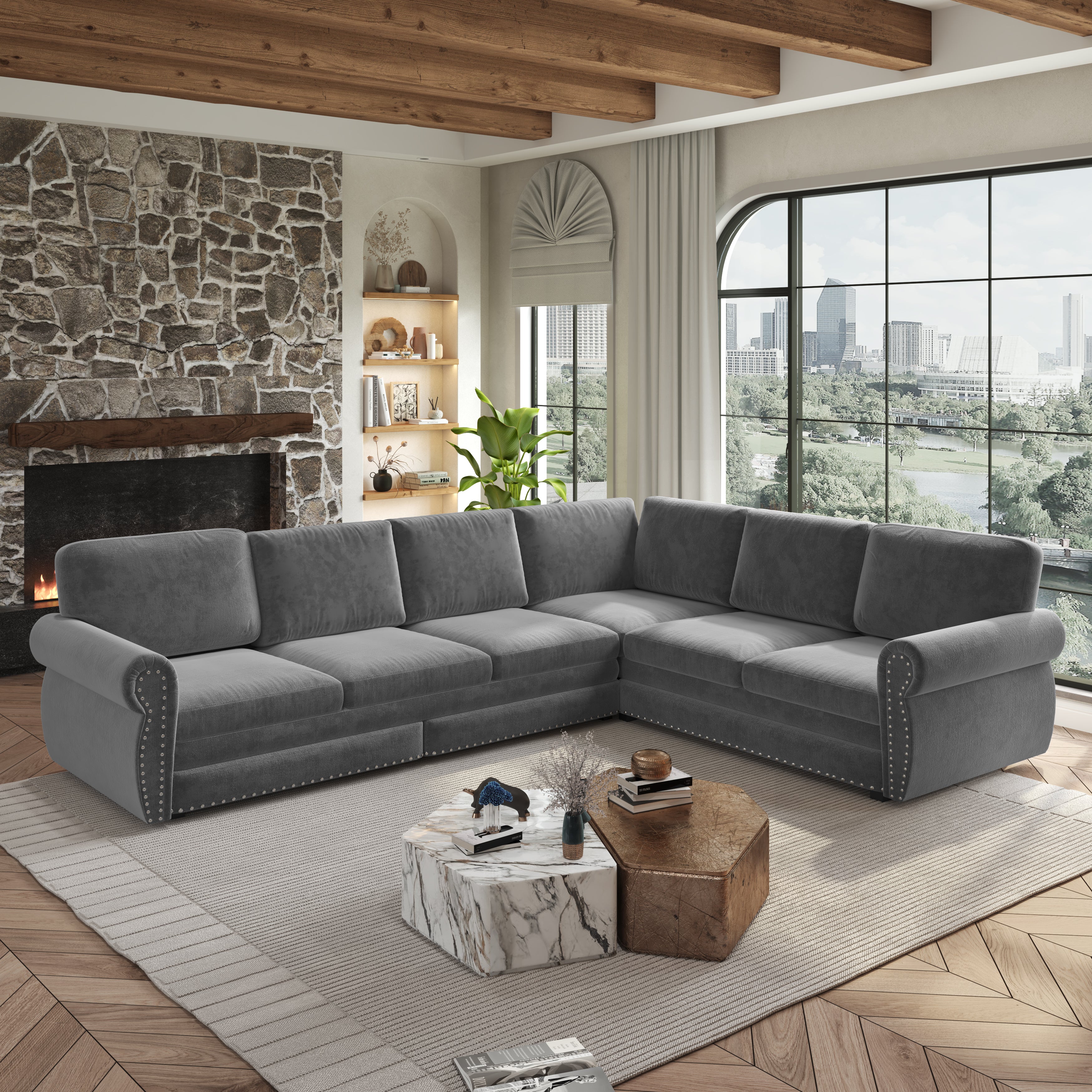 Buffalo 118" Chenille L-Shaped Sectional Sleeper Sofa