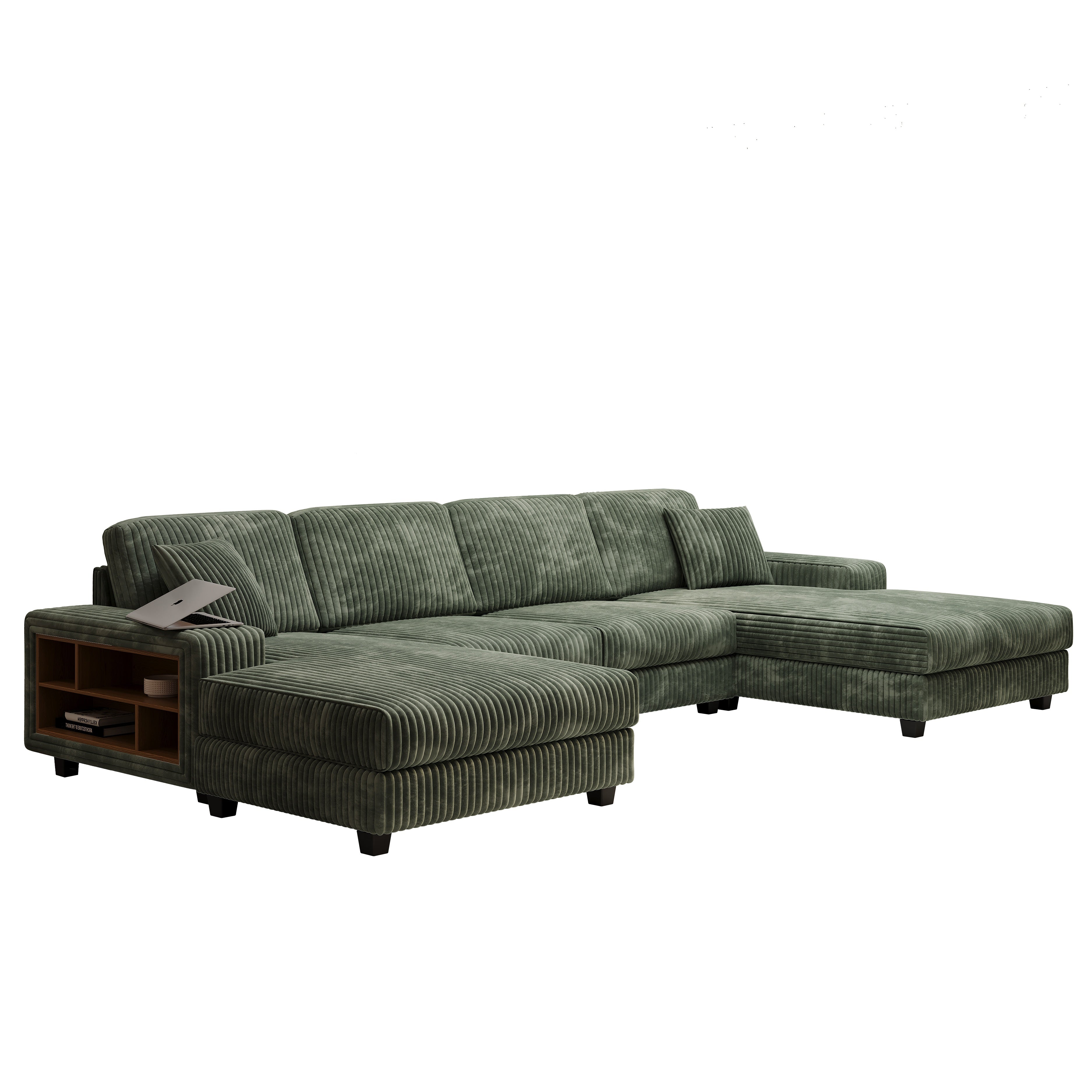Edenleaf 137" Corduroy U-Shaped Sectional Sofa with Double Chaise & Side Storage