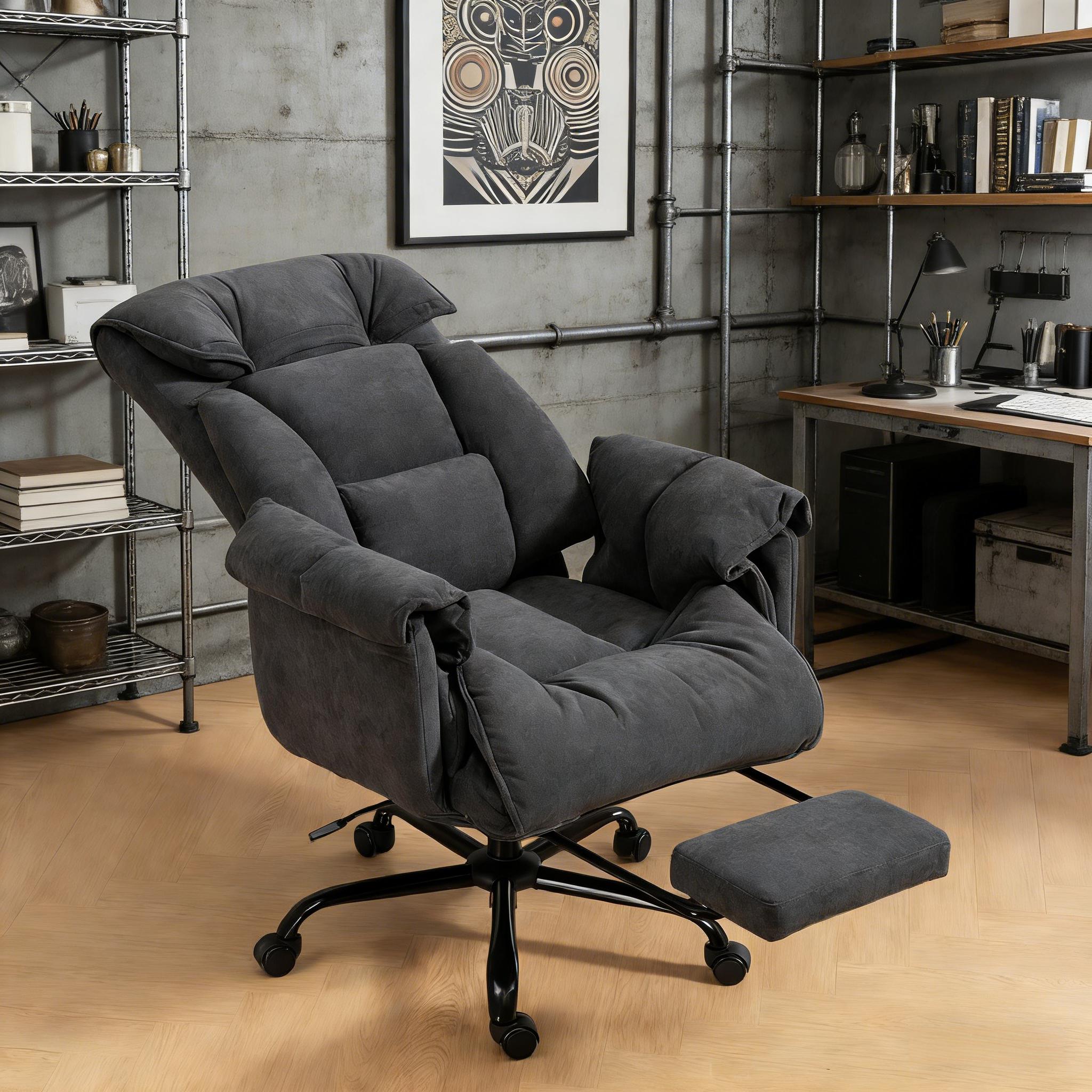 Navor Upholstered Reclining Office Chair with Retractable Footrest