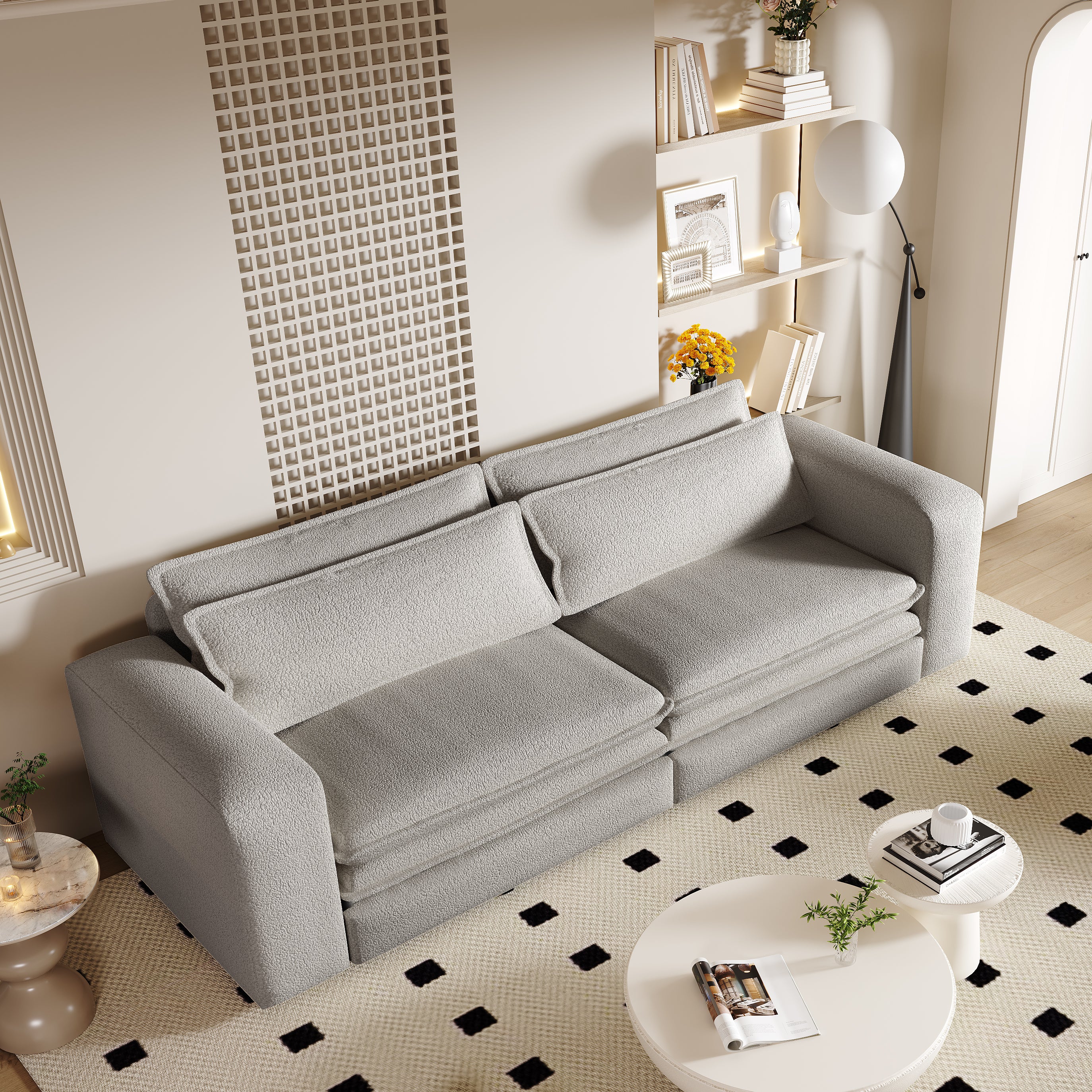 Cary 93" King Size Teddy Convertible Pull-Out Sleeper Sofa Bed with Chaise Lounge and Lumbar Pillows