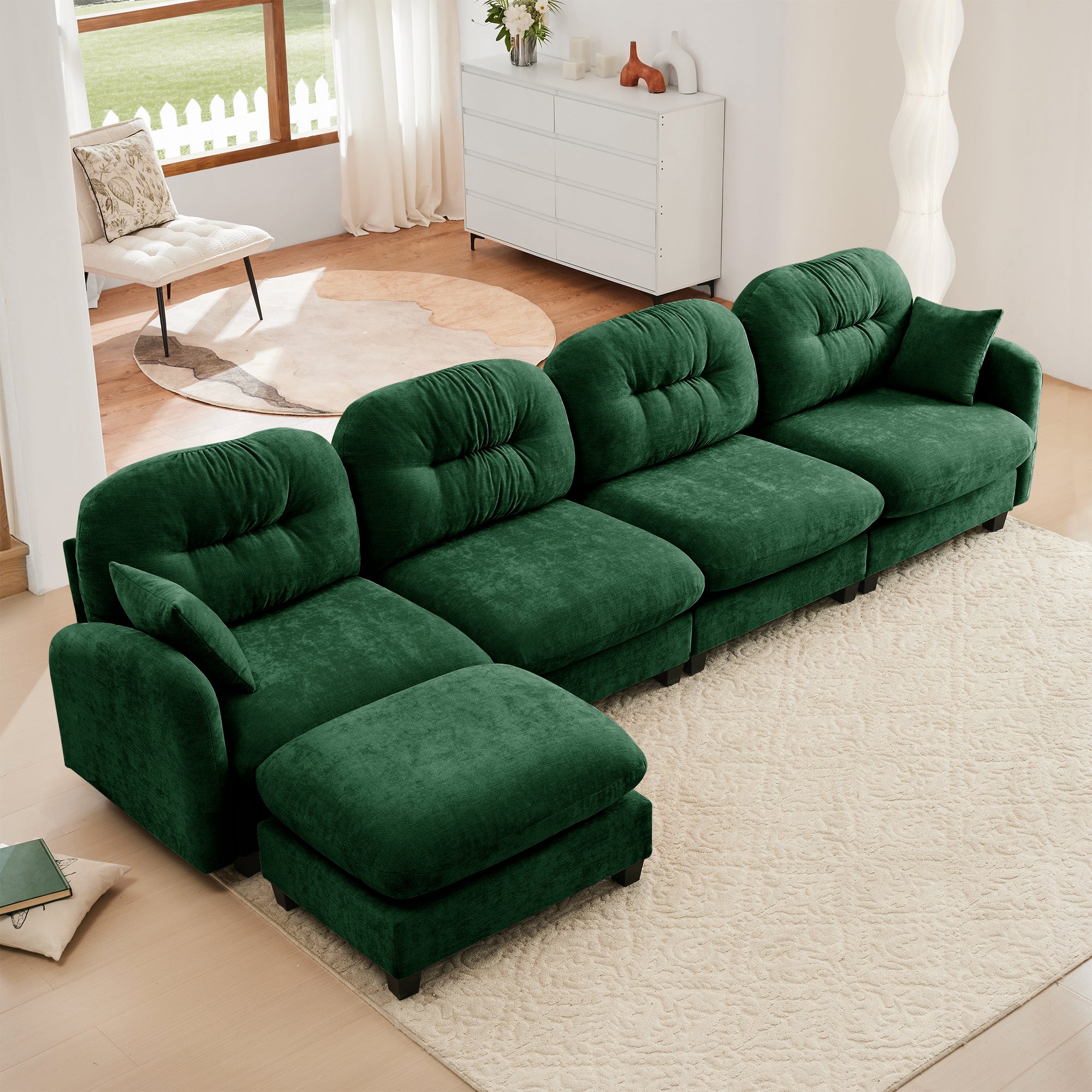 Roselyn 140" Modular Chenille Cloud L-Shaped Sectional Sofa with Ottoman and Tufted Cushion Backrest