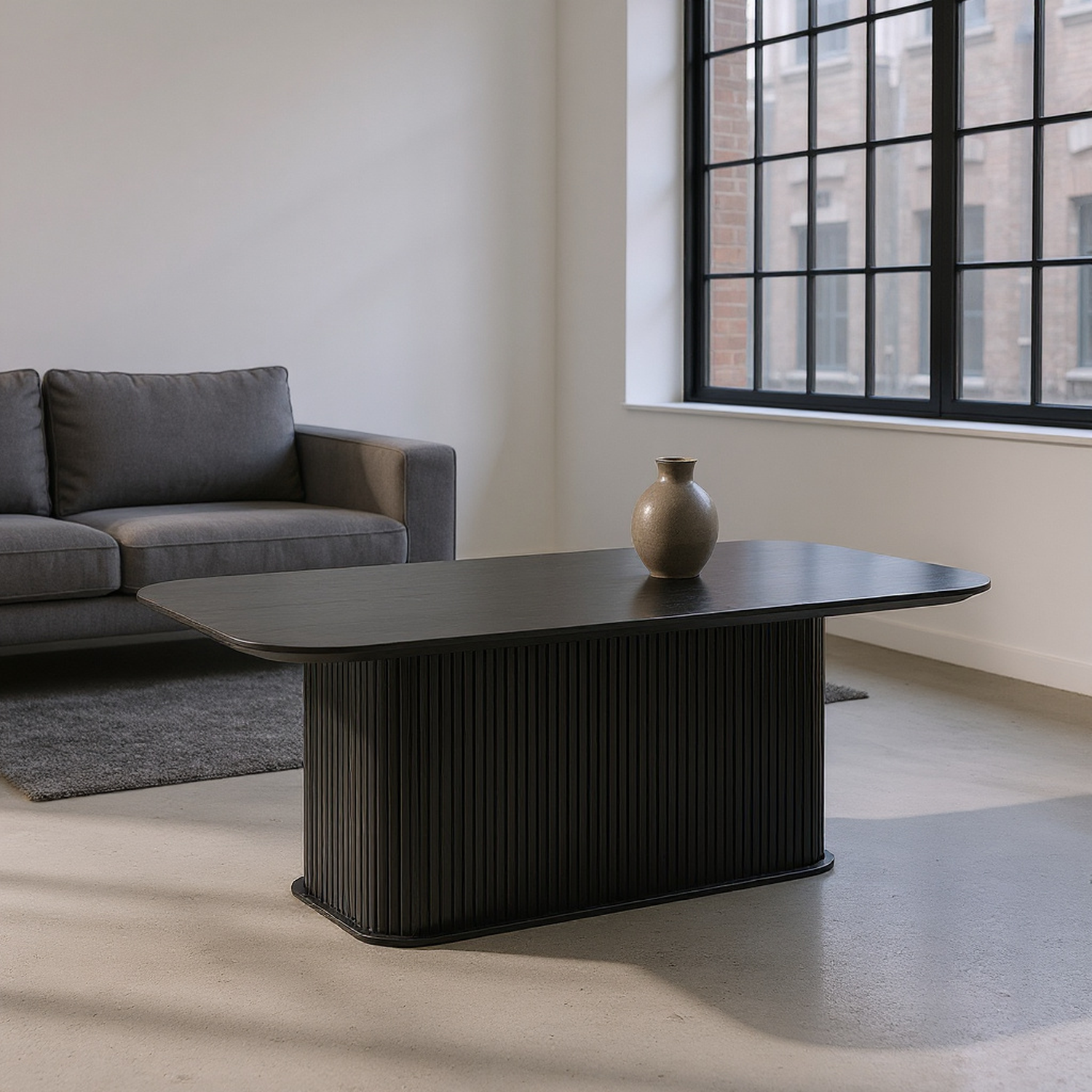 Coffee Table Black Oak Wood Surface and Black Metel Feet