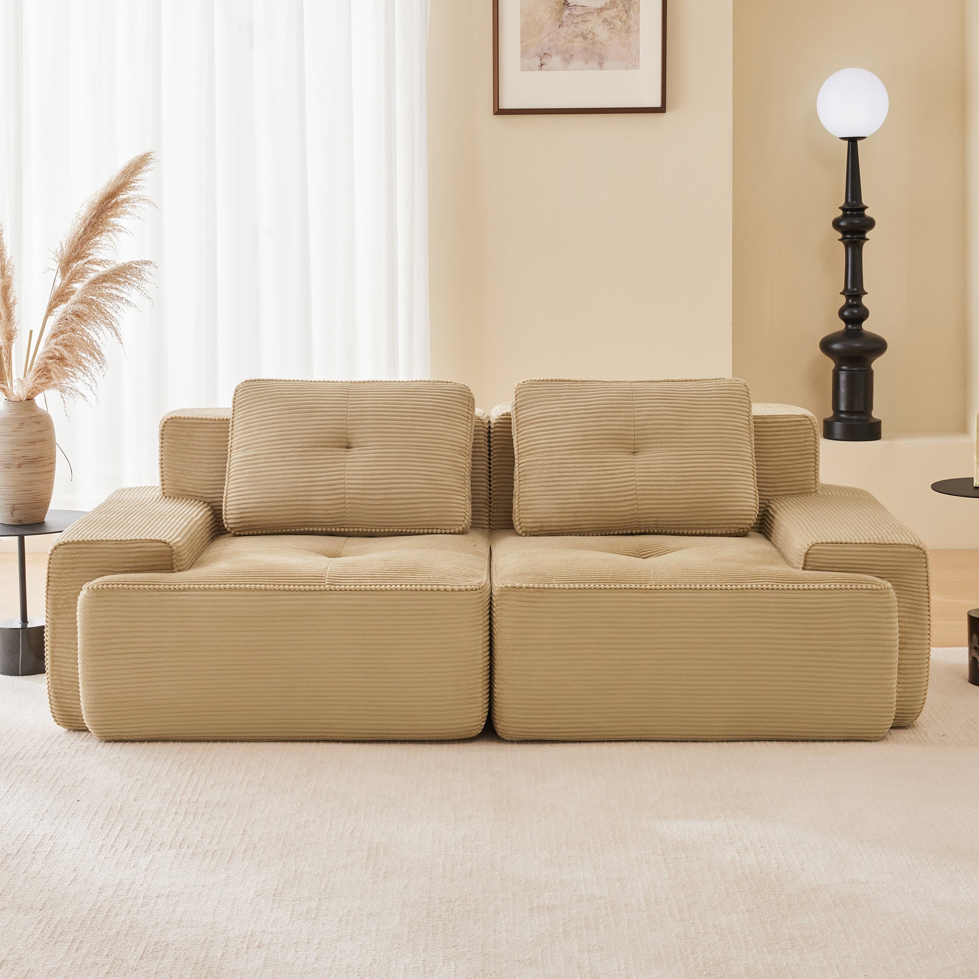 Racine 82" Modular Corduroy Loveseat Sofa with Deep Seat and Pillows