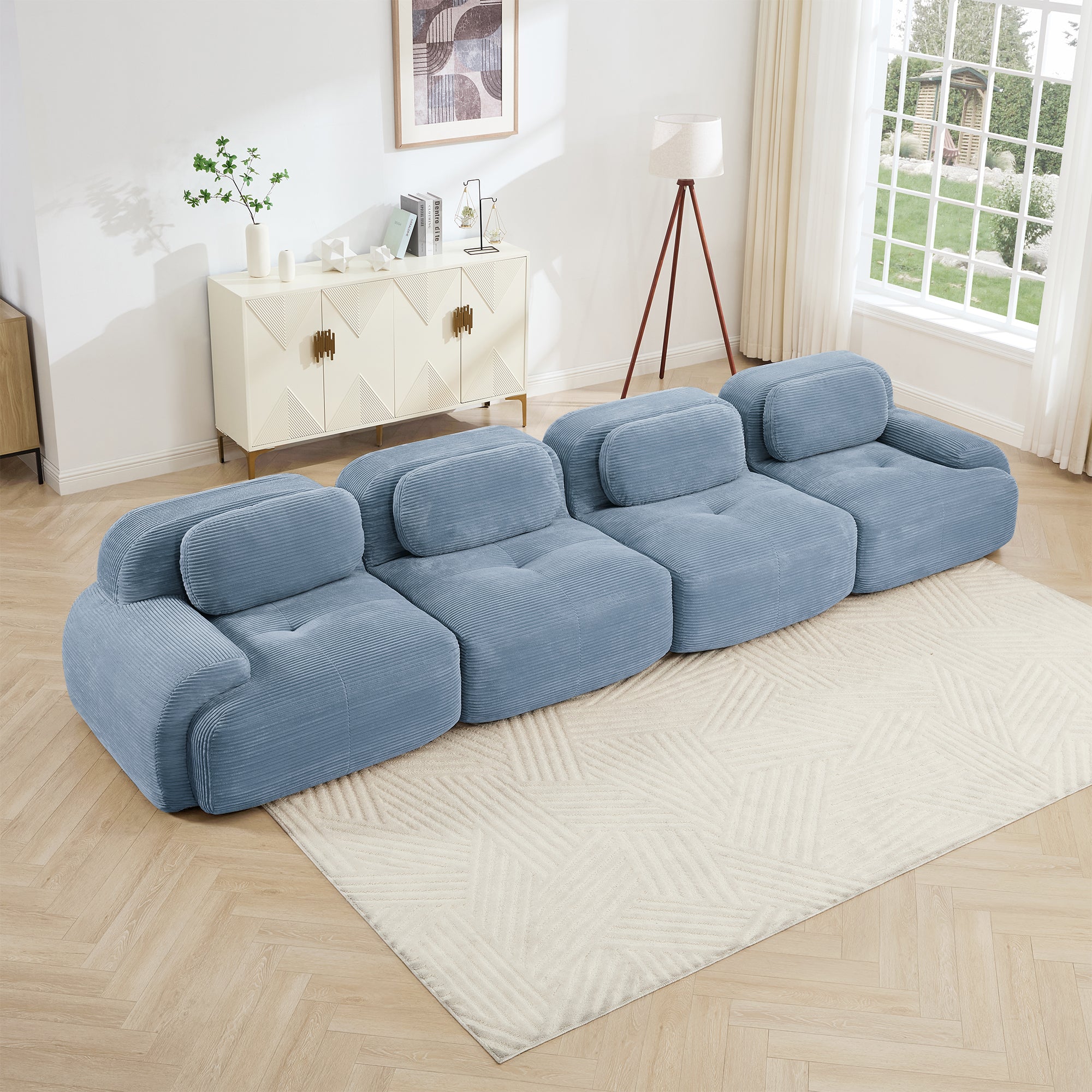 Anchorage 152" Modular Corduroy 4-Seater Sofa with Curved Armrest